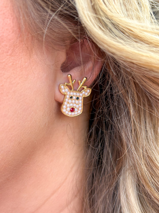 Pearl Reindeer Studs