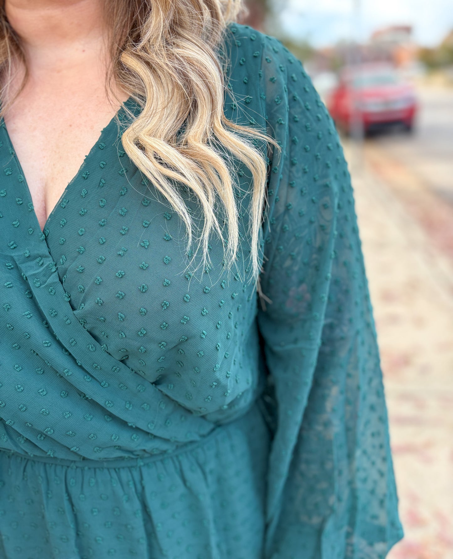 Starlit Glow V-Neck Tiered Dress in Hunter Green