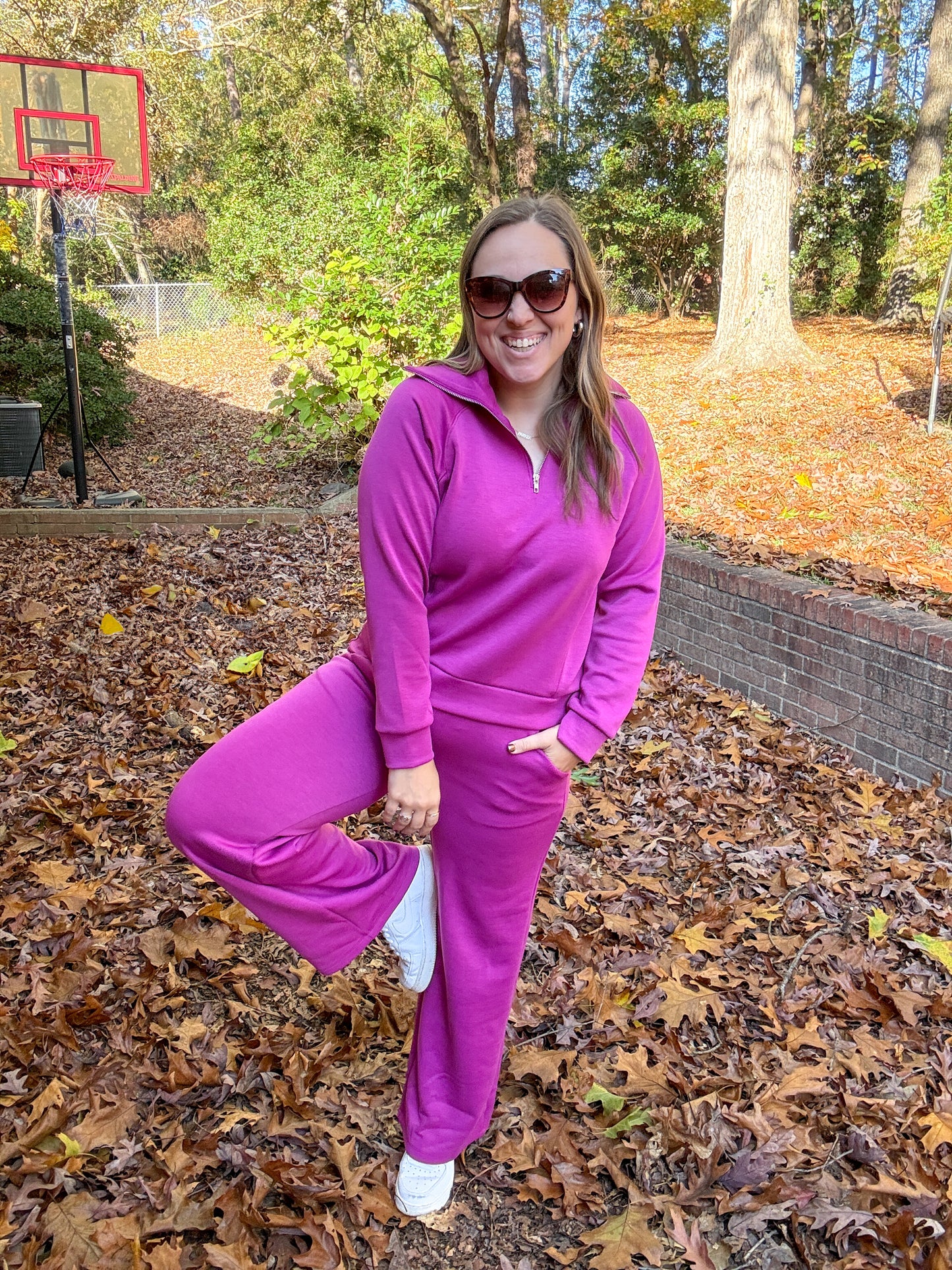 Hamptons Travel Half Zip Pullover in Magenta