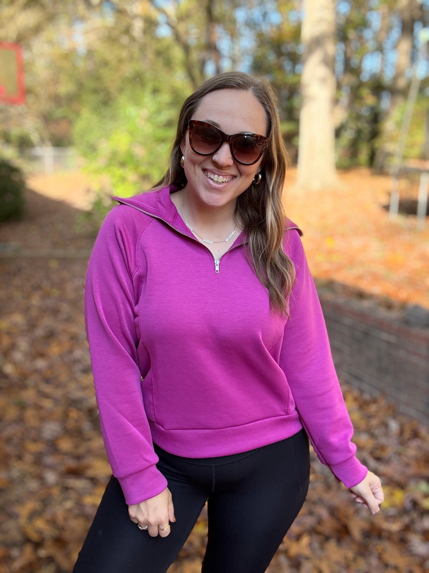 Hamptons Travel Half Zip Pullover in Magenta