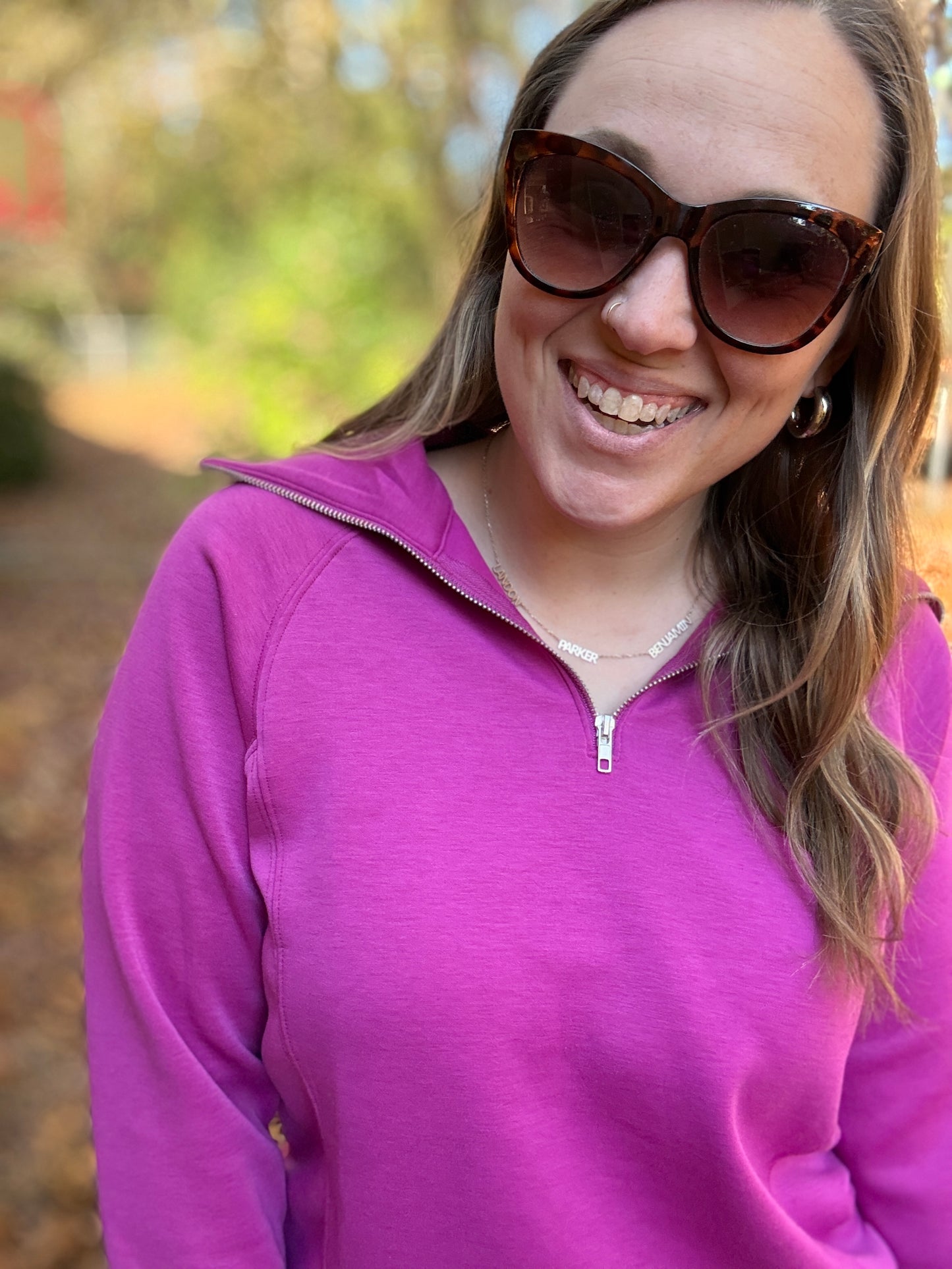 Hamptons Travel Half Zip Pullover in Magenta