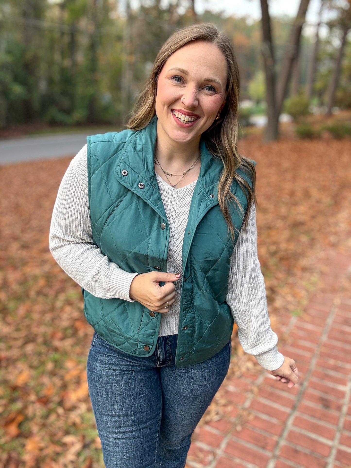 Layering Queen Quilted Puffer Vest in Hunter Green