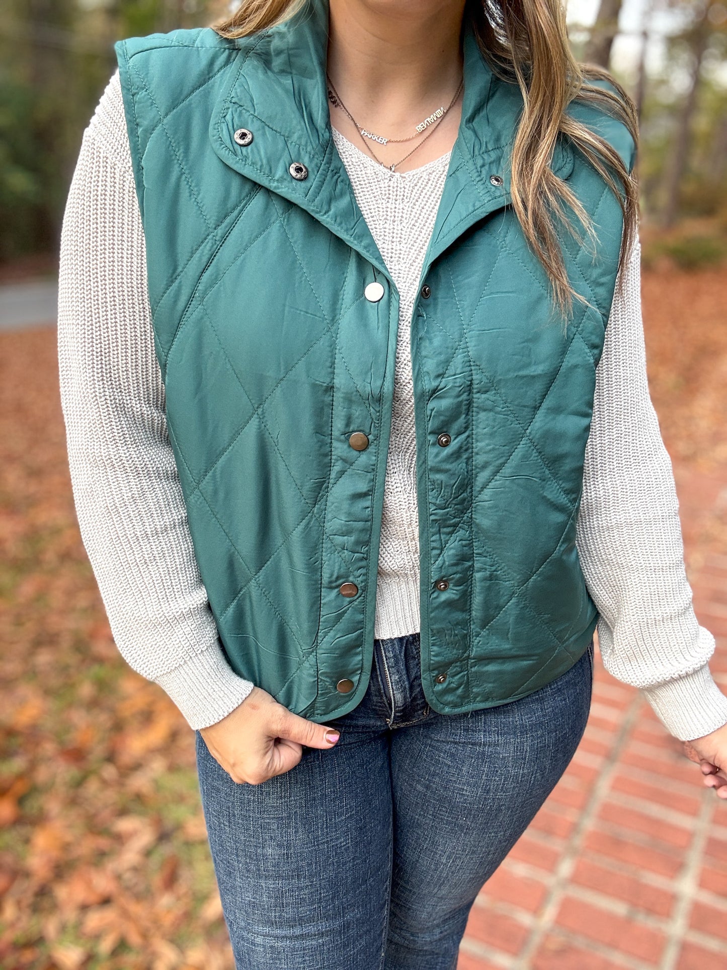 Layering Queen Quilted Puffer Vest in Hunter Green