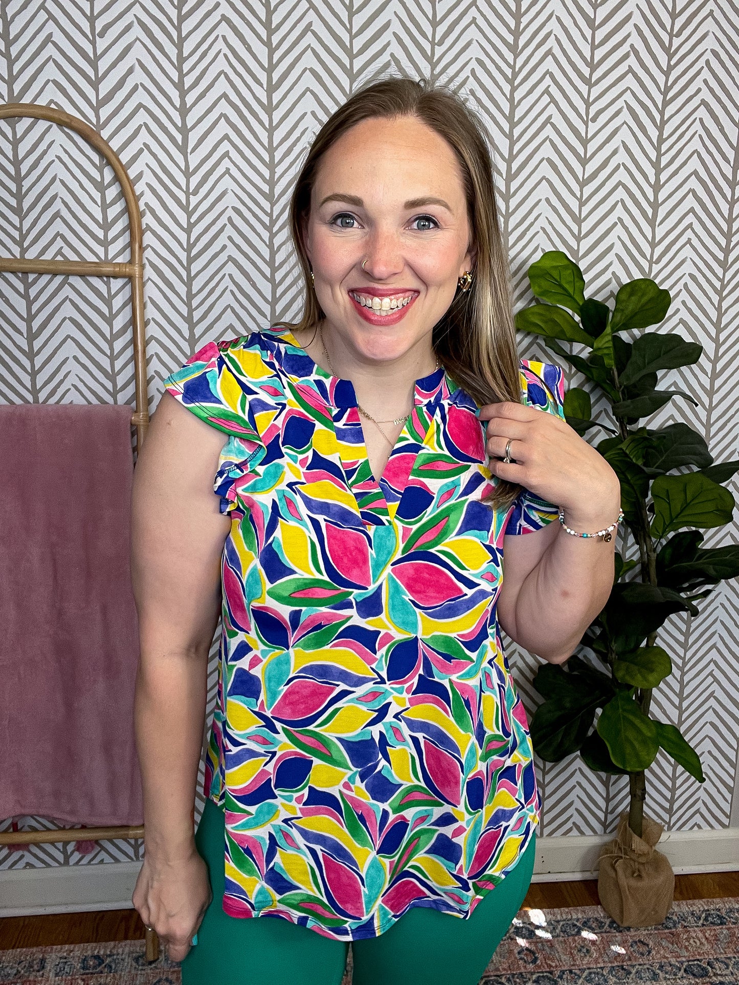Lizzy Cap Sleeve in Royal and Magenta Mod Floral