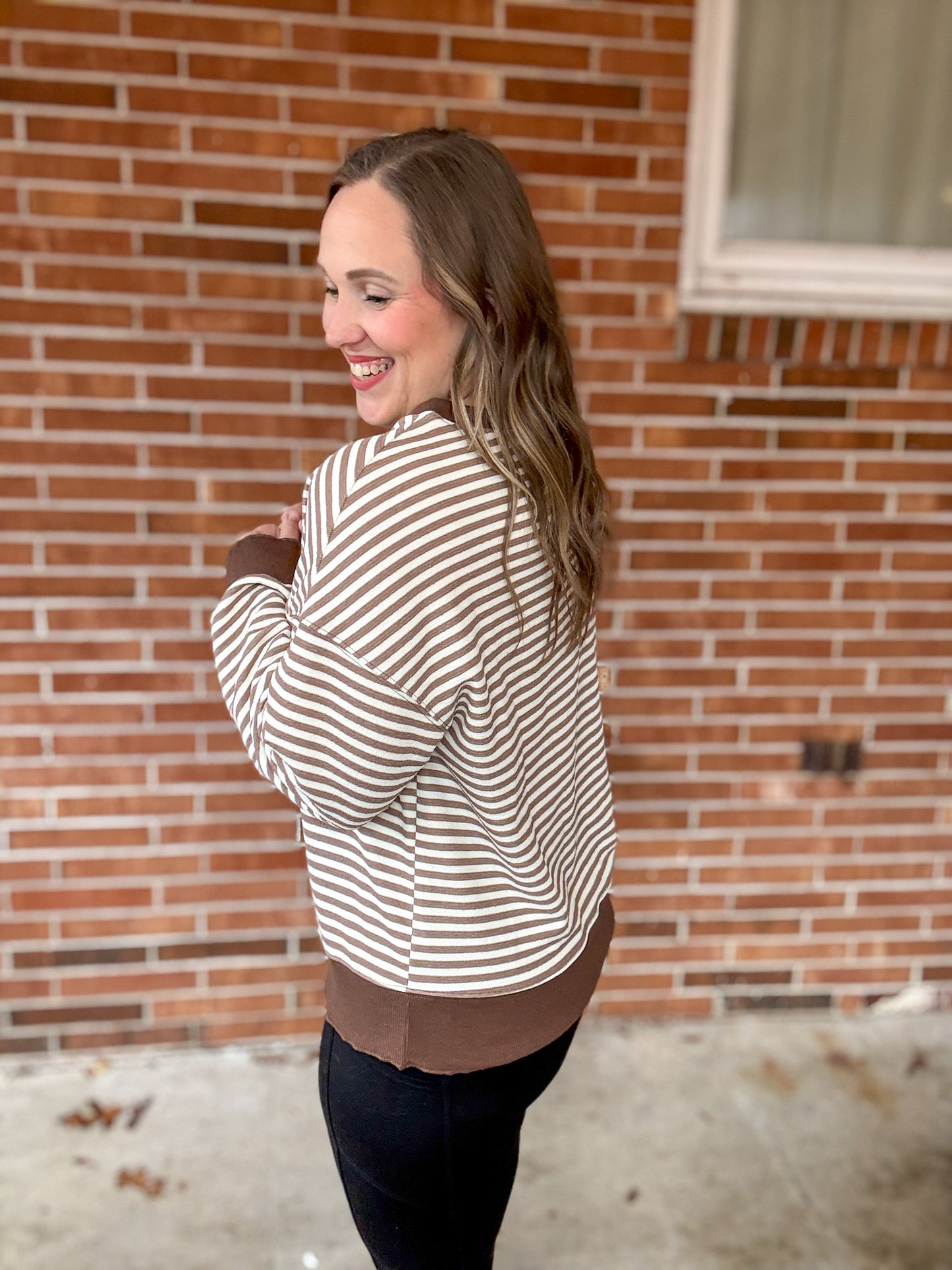 Too Good to be True Striped Drop Shoulder Top in Brown