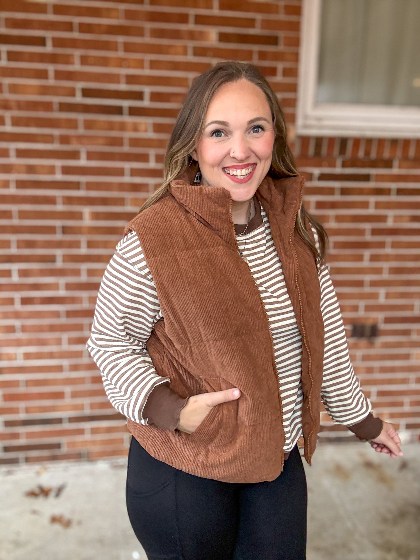 Too Good to be True Striped Drop Shoulder Top in Brown