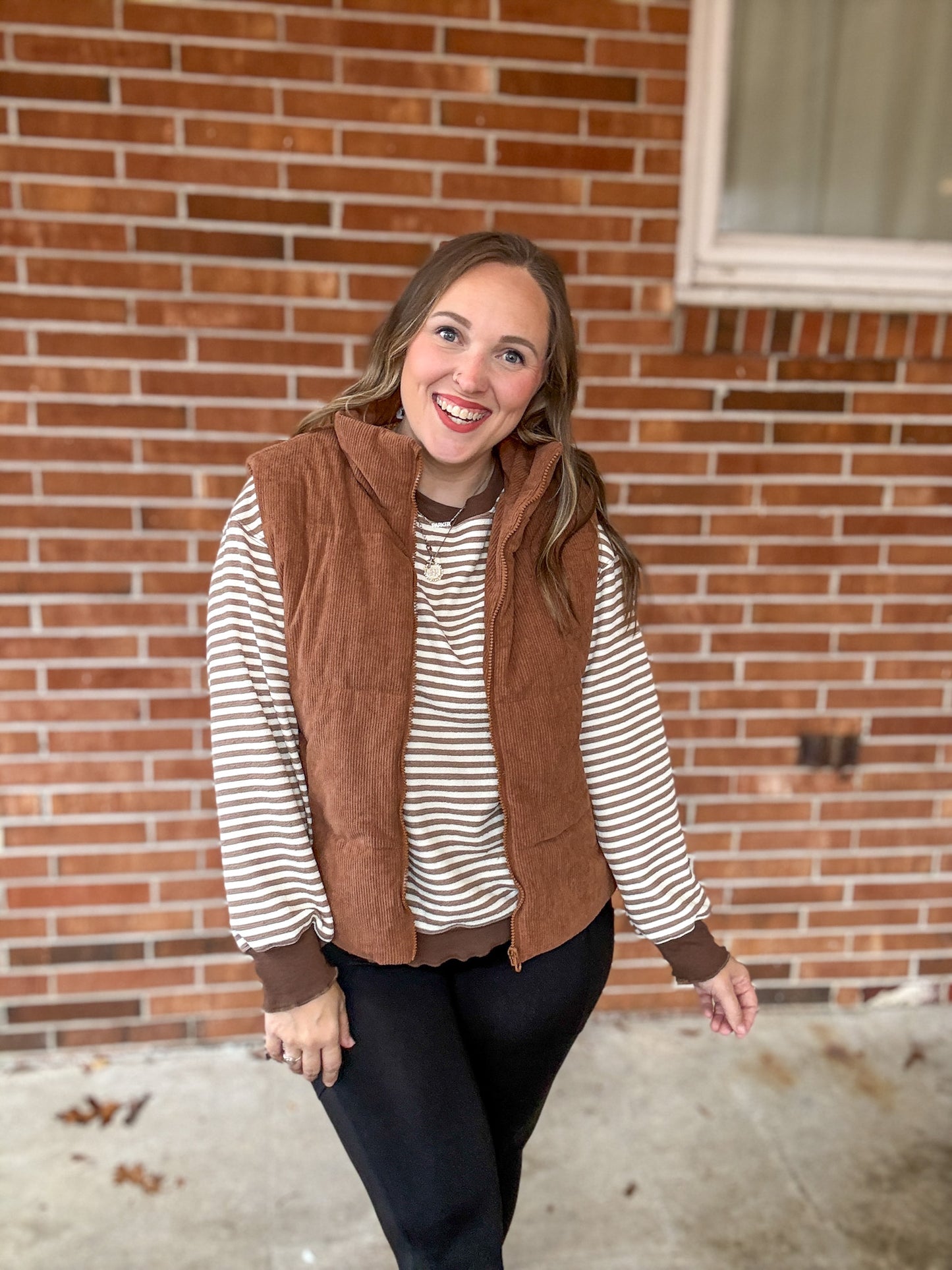 Too Good to be True Striped Drop Shoulder Top in Brown