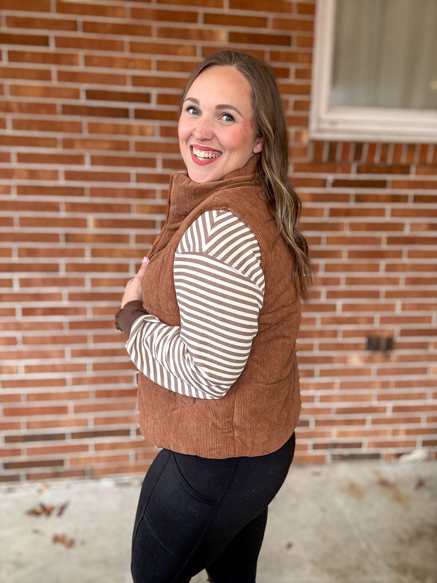 Too Good to be True Striped Drop Shoulder Top in Brown