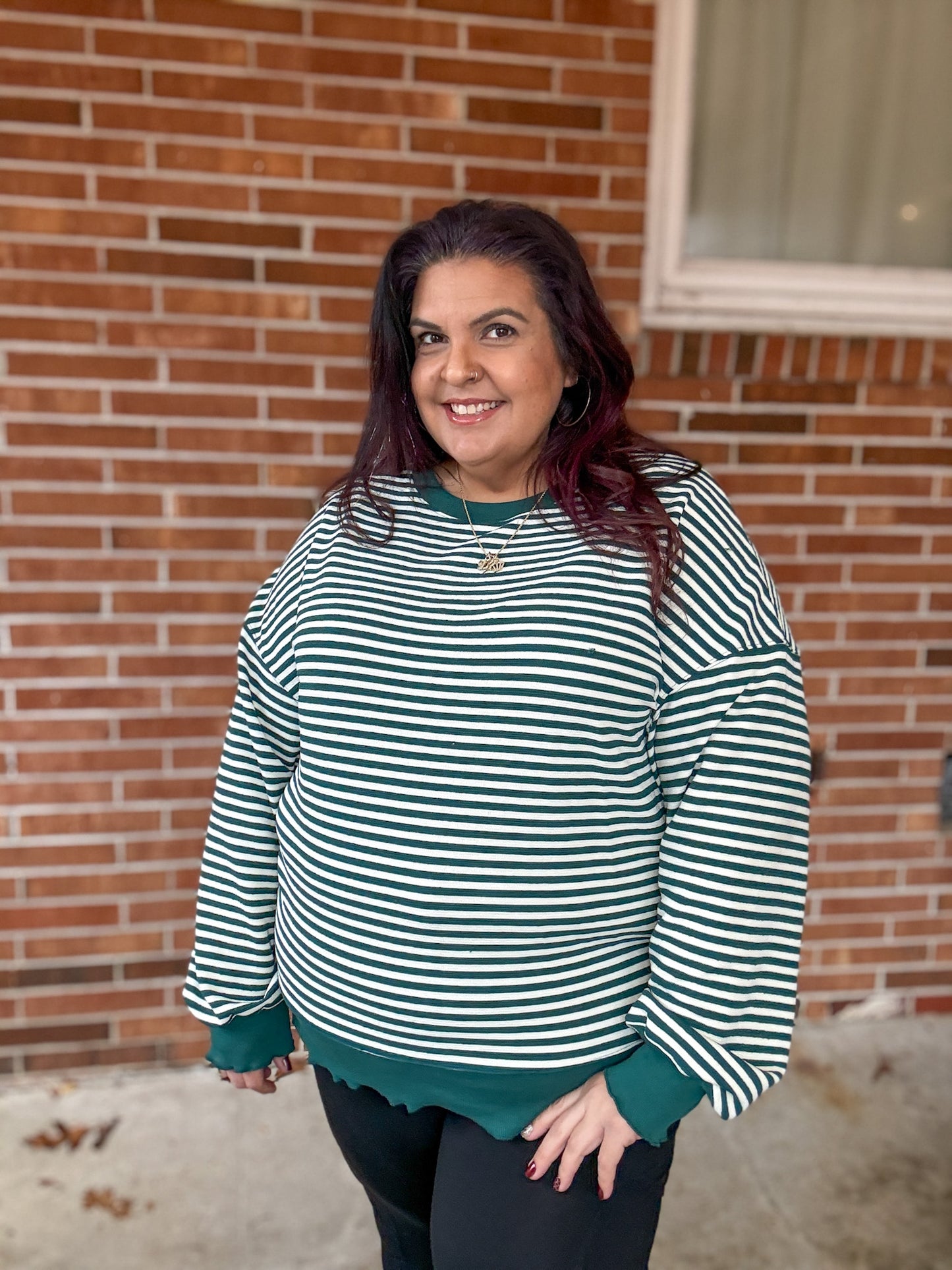 Too Good to be True Striped Drop Shoulder Top in Green