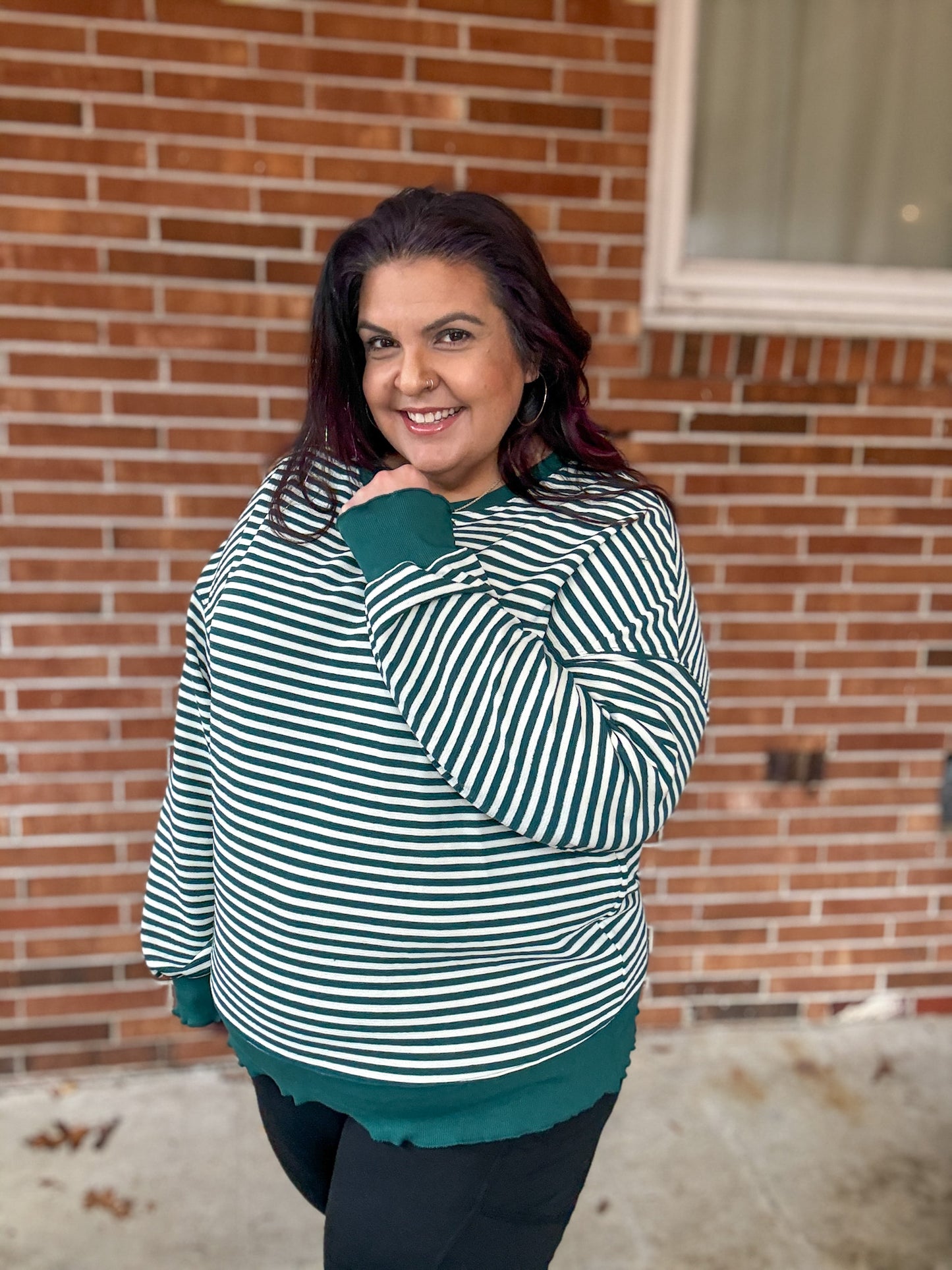 Too Good to be True Striped Drop Shoulder Top in Green