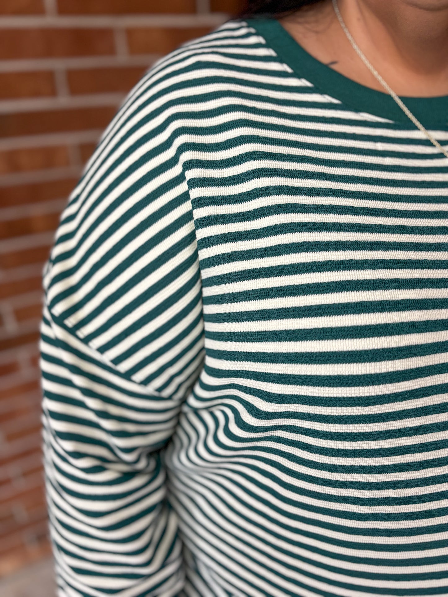 Too Good to be True Striped Drop Shoulder Top in Green