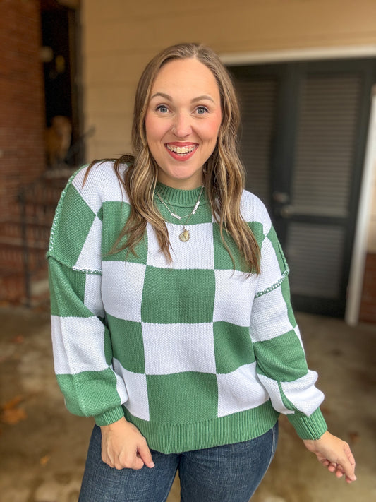 Check Yourself Checkered Sweater in Green