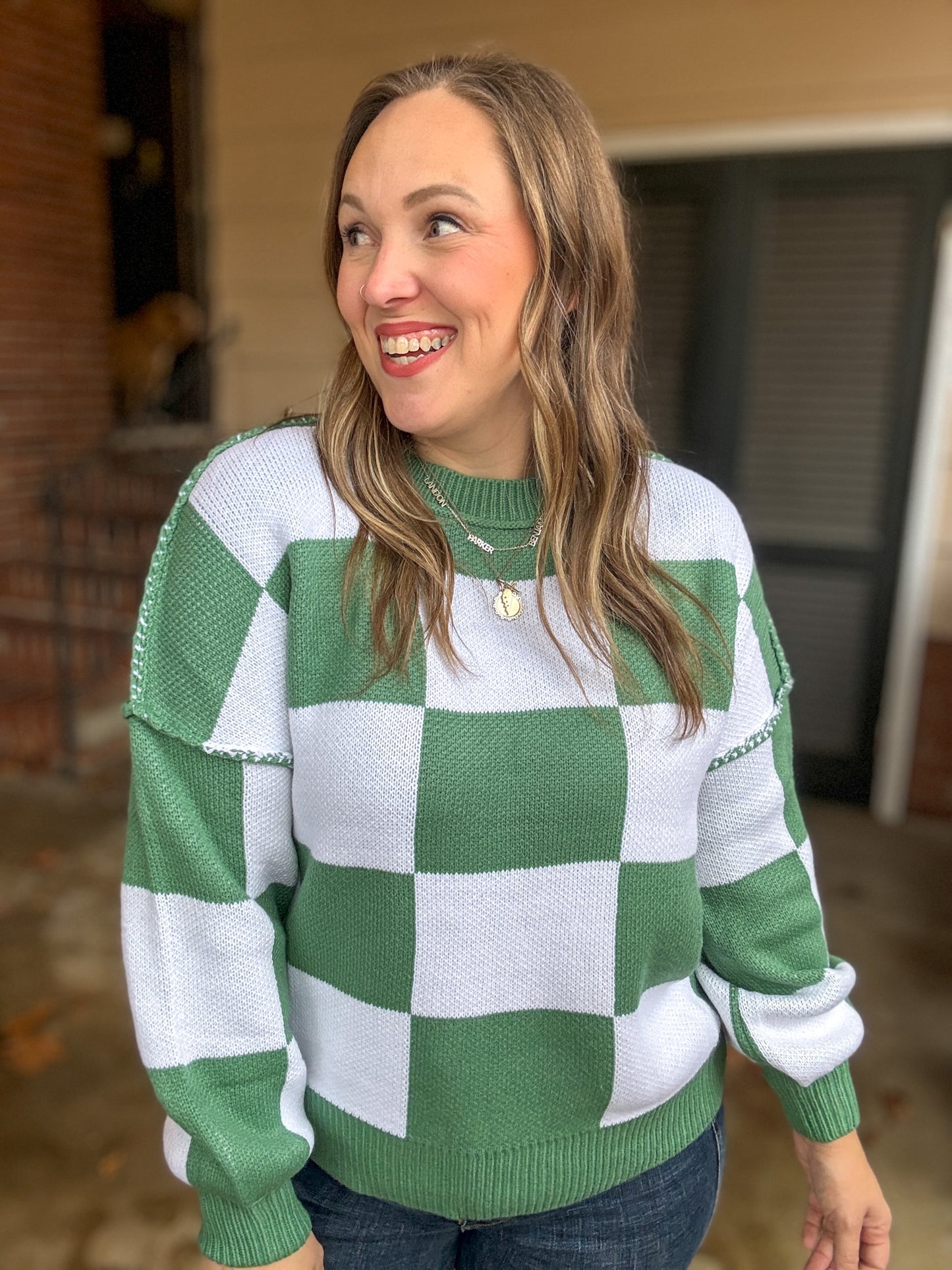 Check Yourself Checkered Sweater in Green