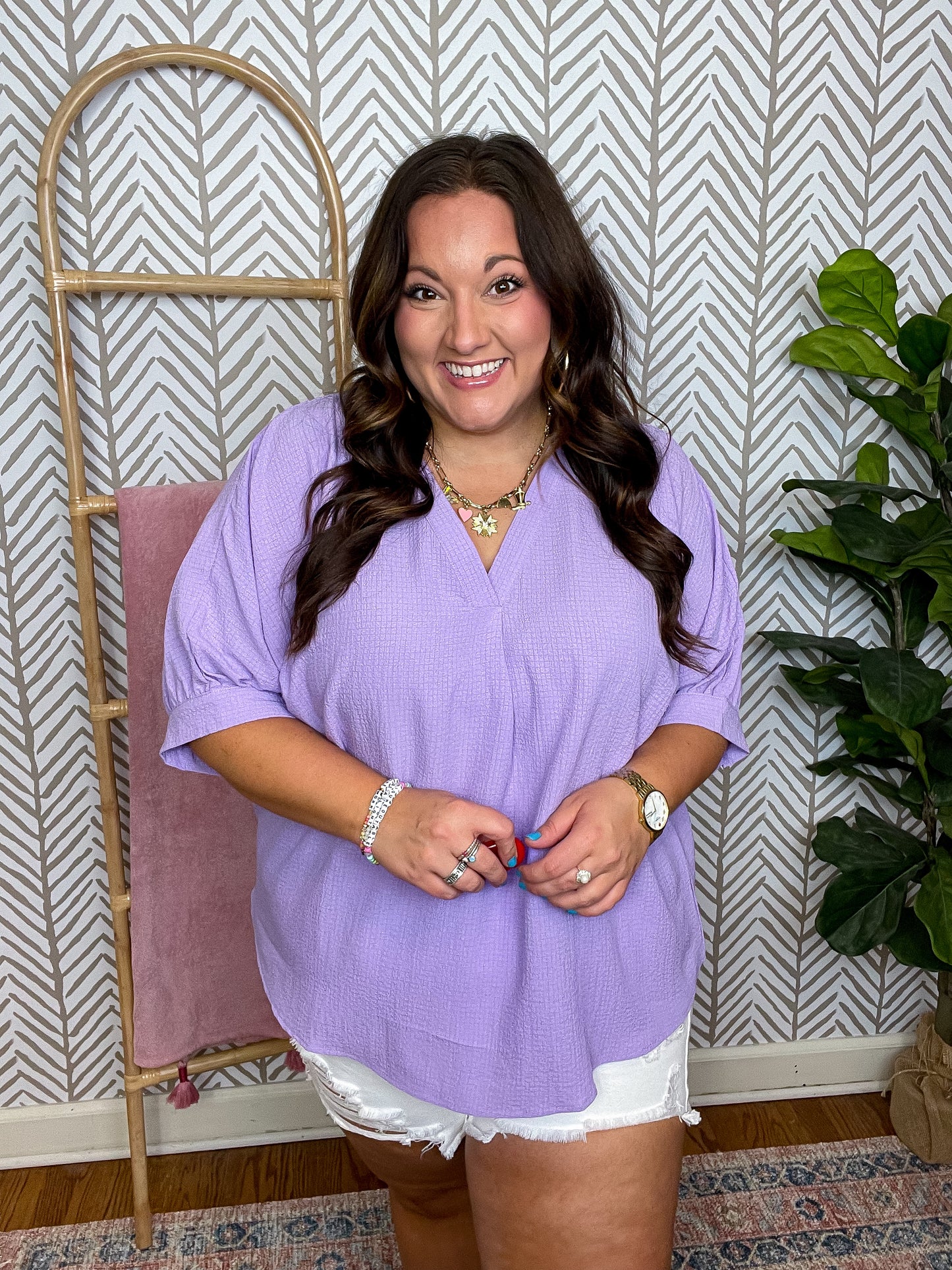 Up For Anything V-Neck Blouse in Lavender