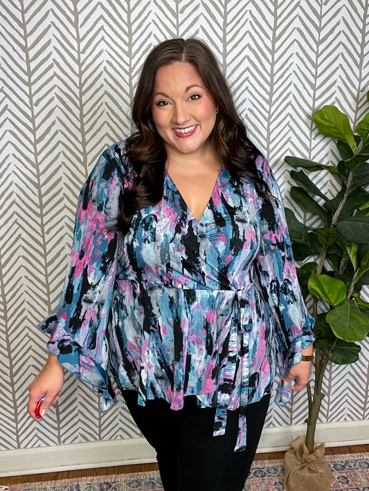 Have it All Angel Sleeve Top in Abstract Magenta