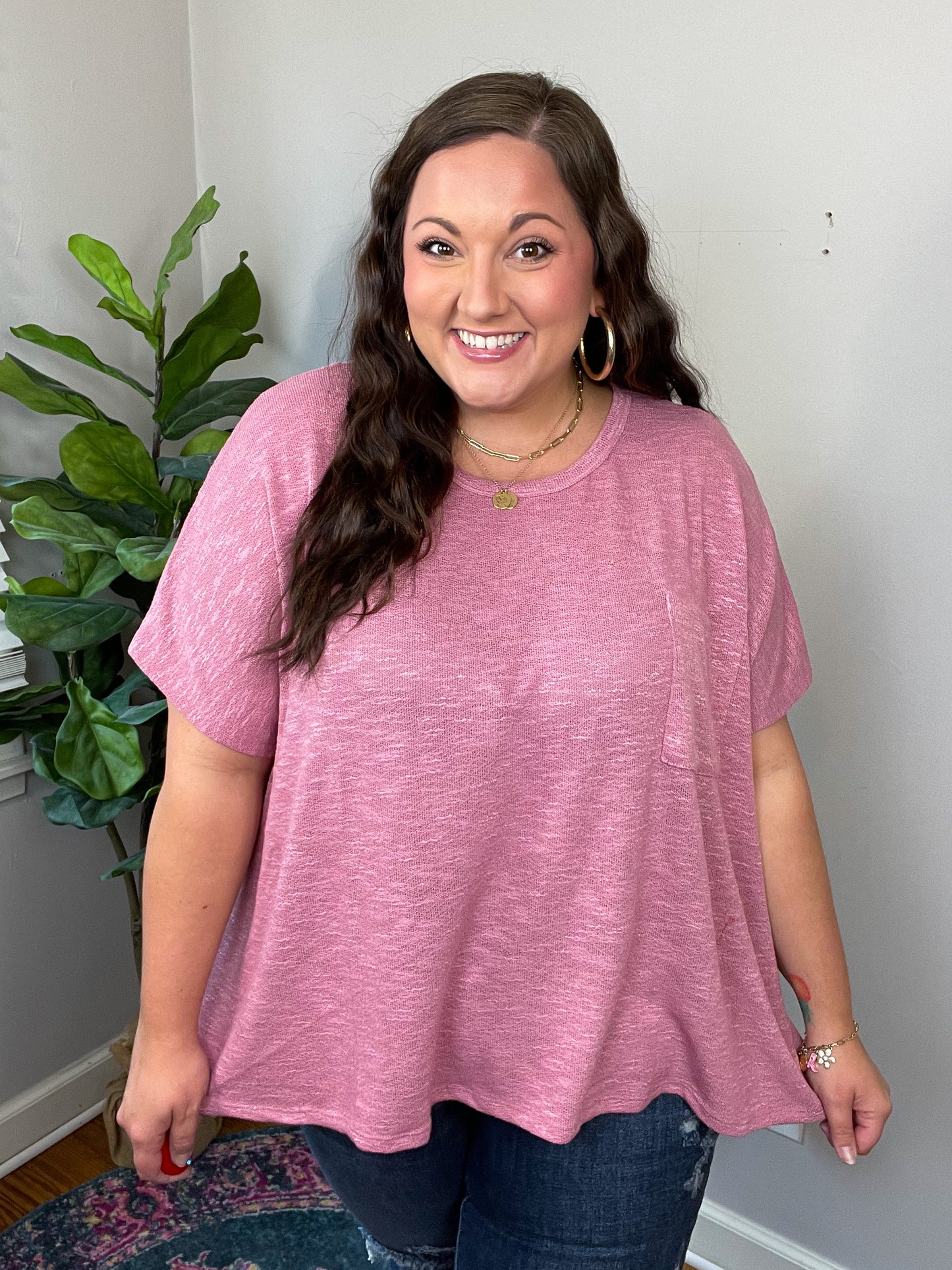 Let Light be Light Drop Shoulder Oversized Tee in Light Rose