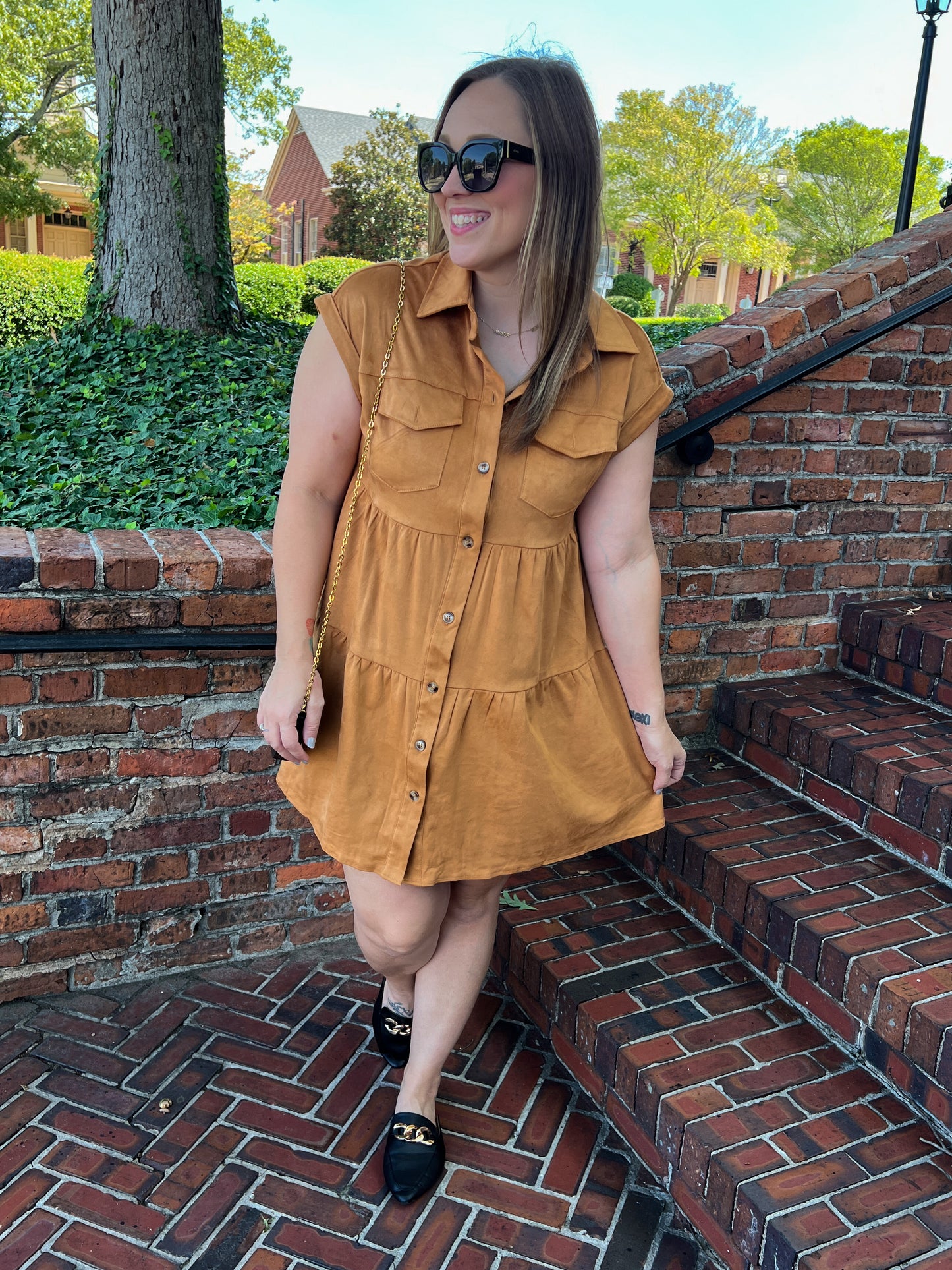 Don't Hang Up Faux Suede Shirt Dress