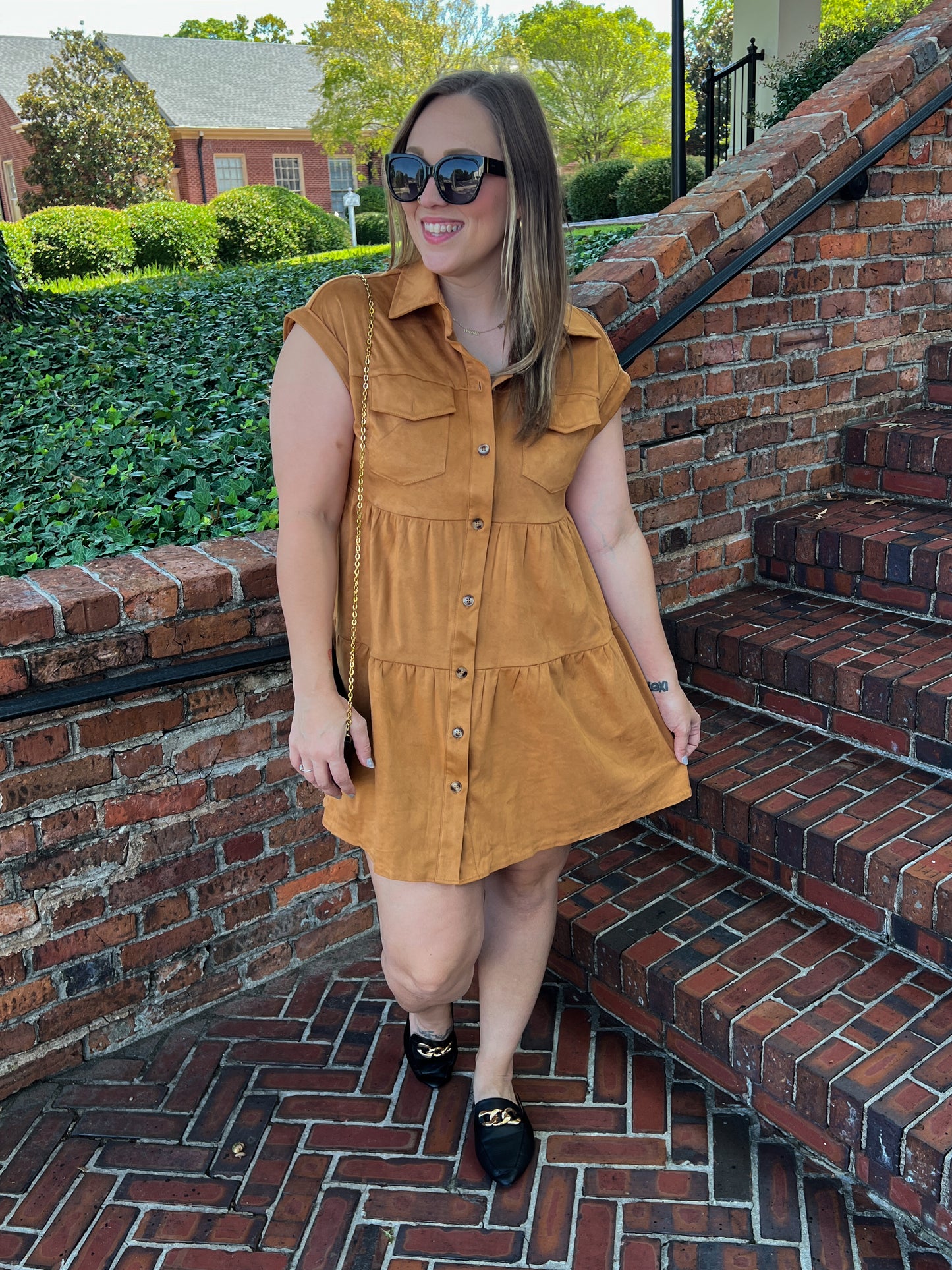 Don't Hang Up Faux Suede Shirt Dress