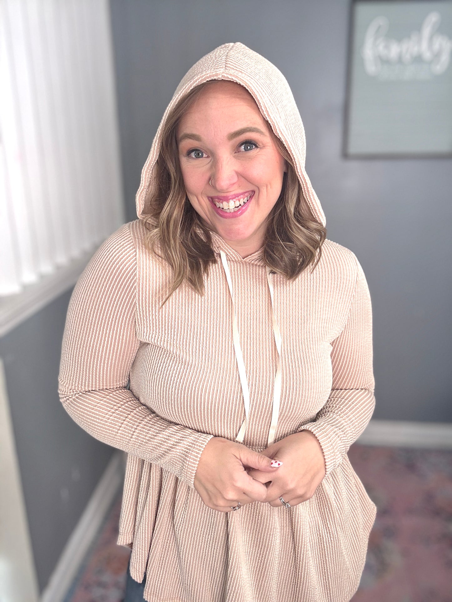 Taupe Ribbed Babydolly Hooded Top