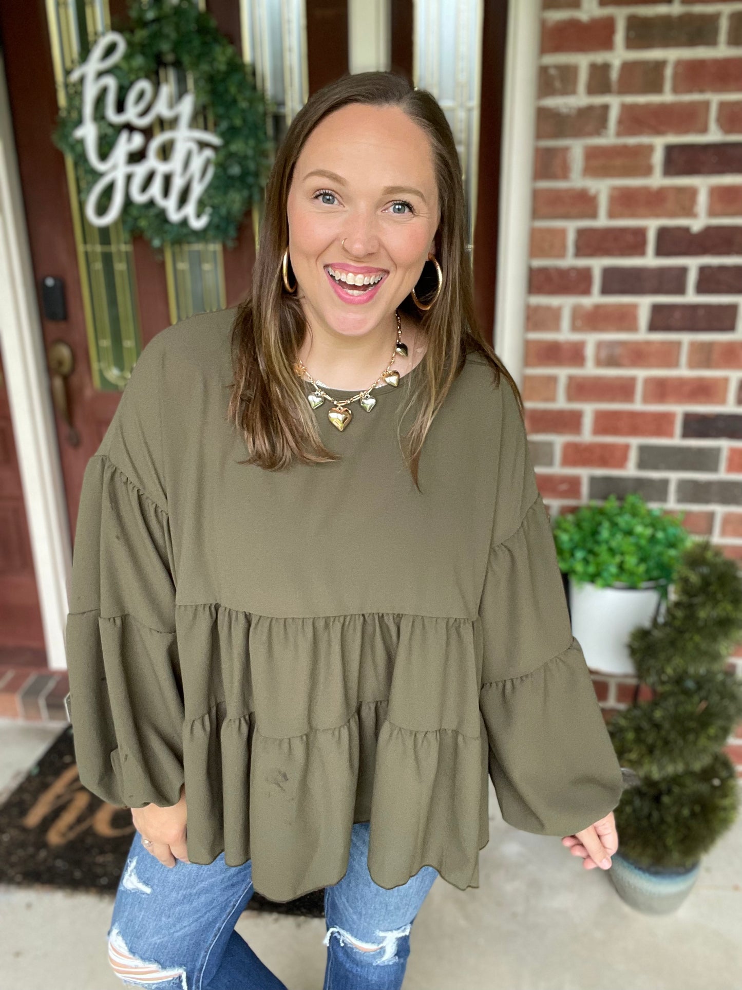 Take Me Home Olive Babydoll Blouse