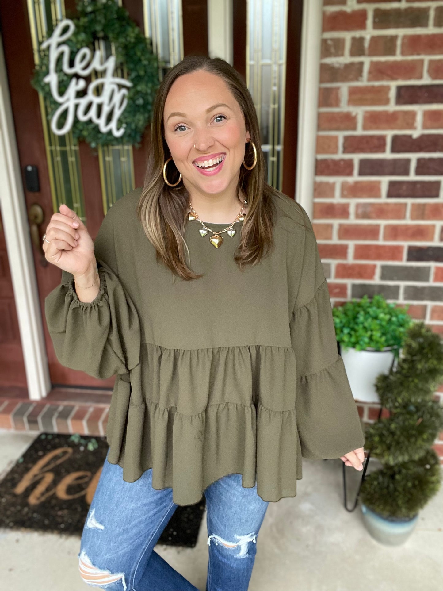 Take Me Home Olive Babydoll Blouse
