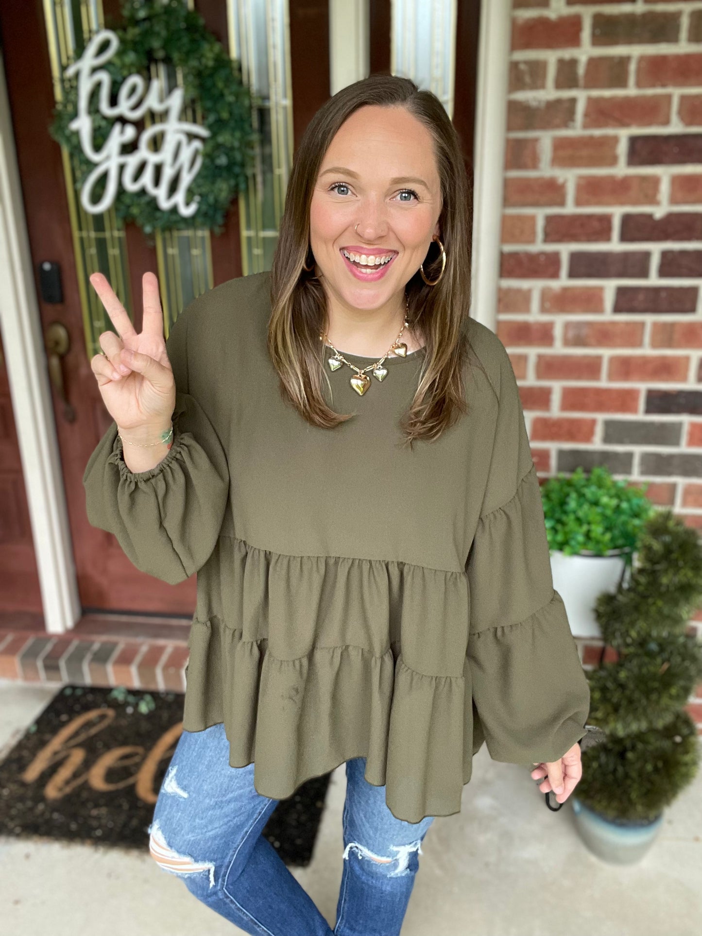 Take Me Home Olive Babydoll Blouse
