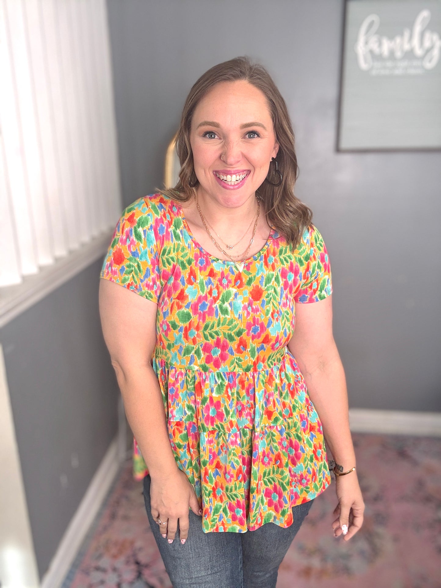 Lime Floral Tiered Top