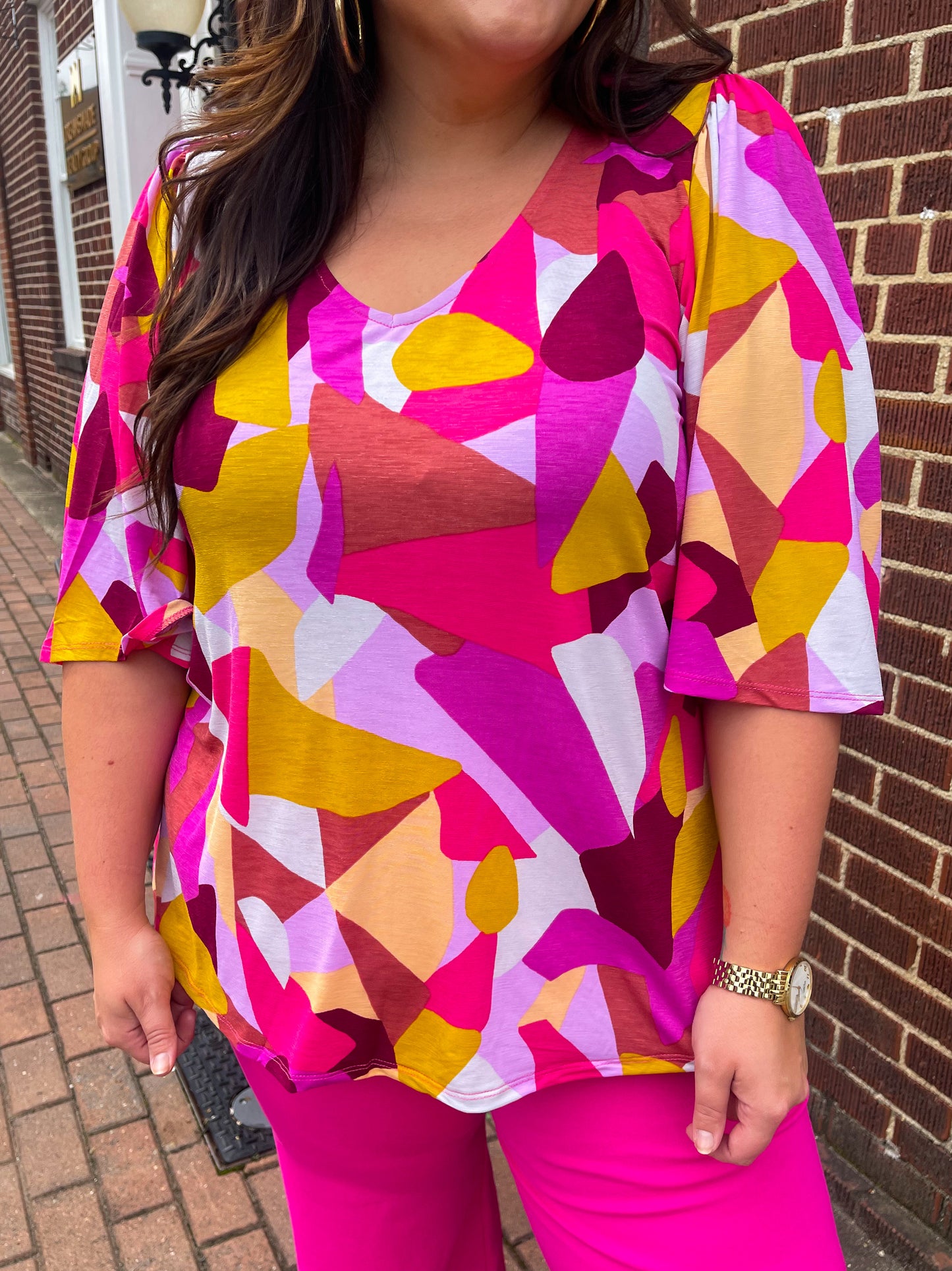 Cali Blouse in Magenta and Mustard Abstract