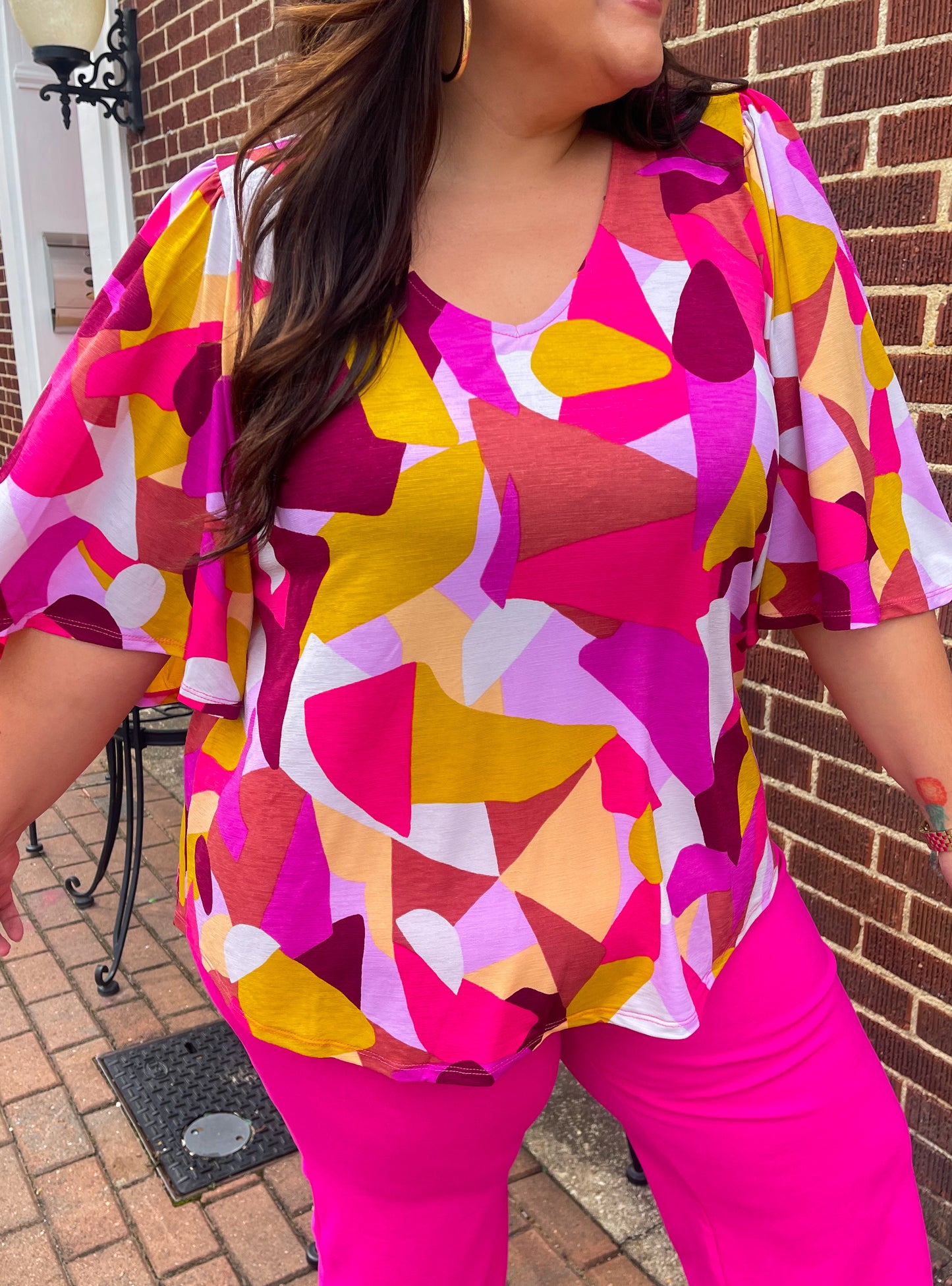 Cali Blouse in Magenta and Mustard Abstract