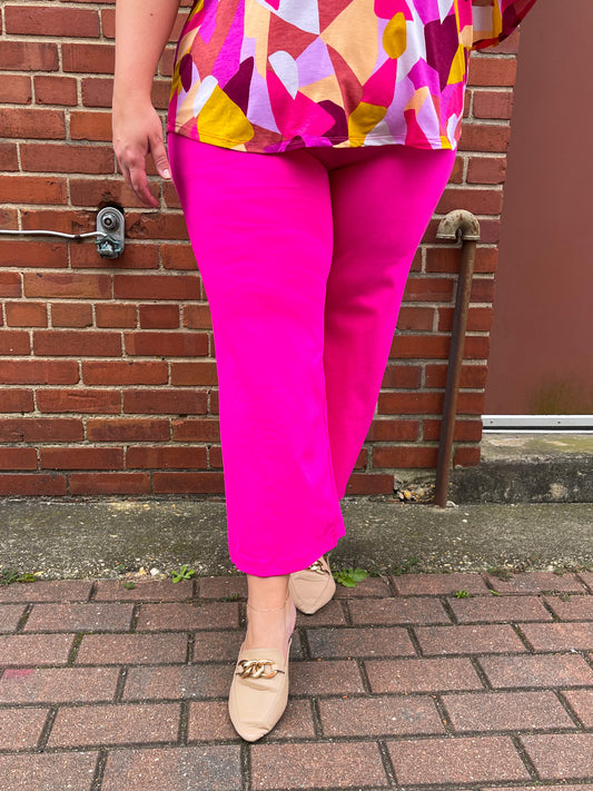 Magic Wide Leg Crop Pants in Hot Pink