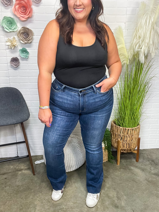 Josephine Mid Rise Raw Hem Bootcut Jeans