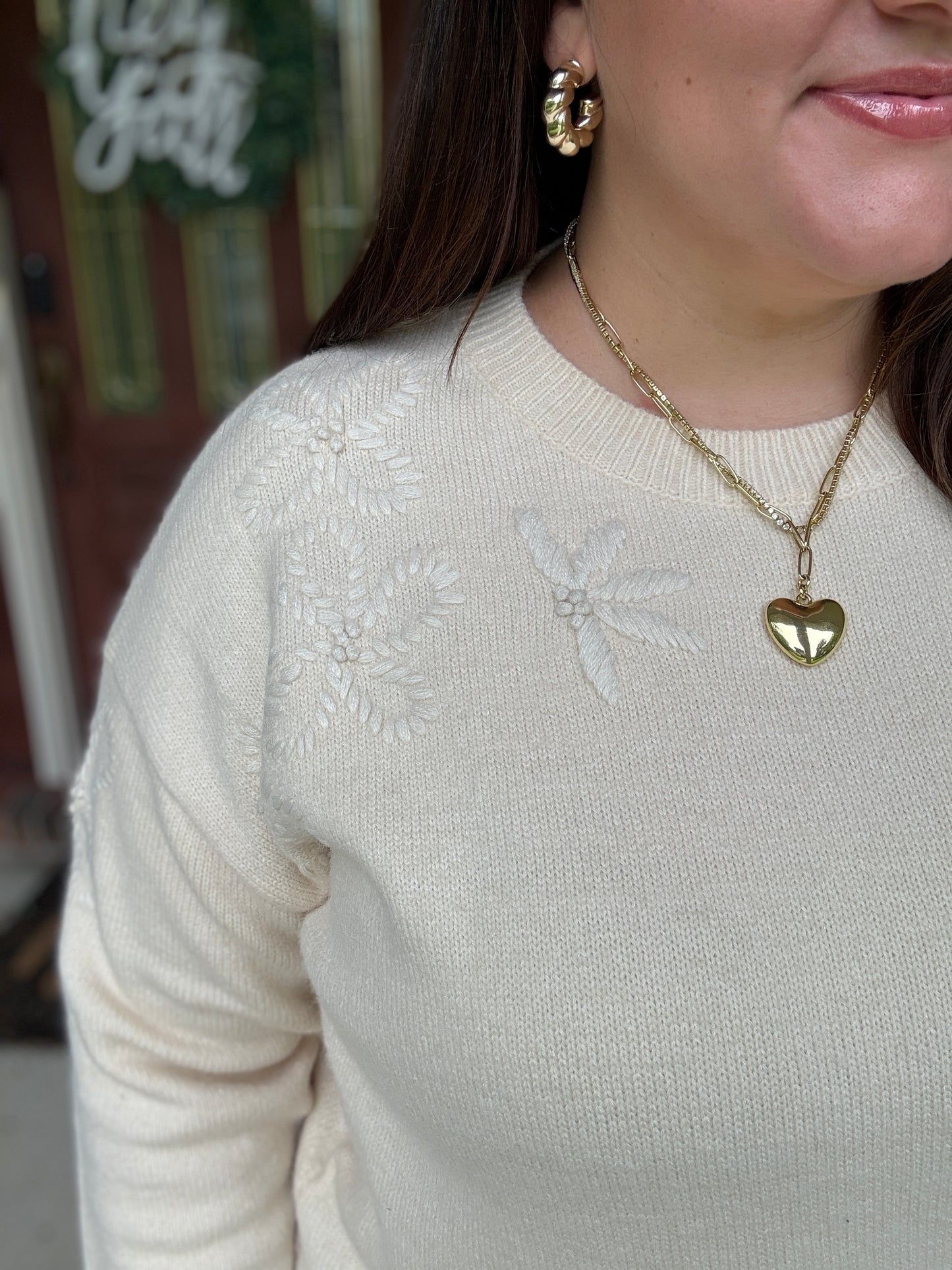 Mellow Musings Taupe Embroidered Sweater