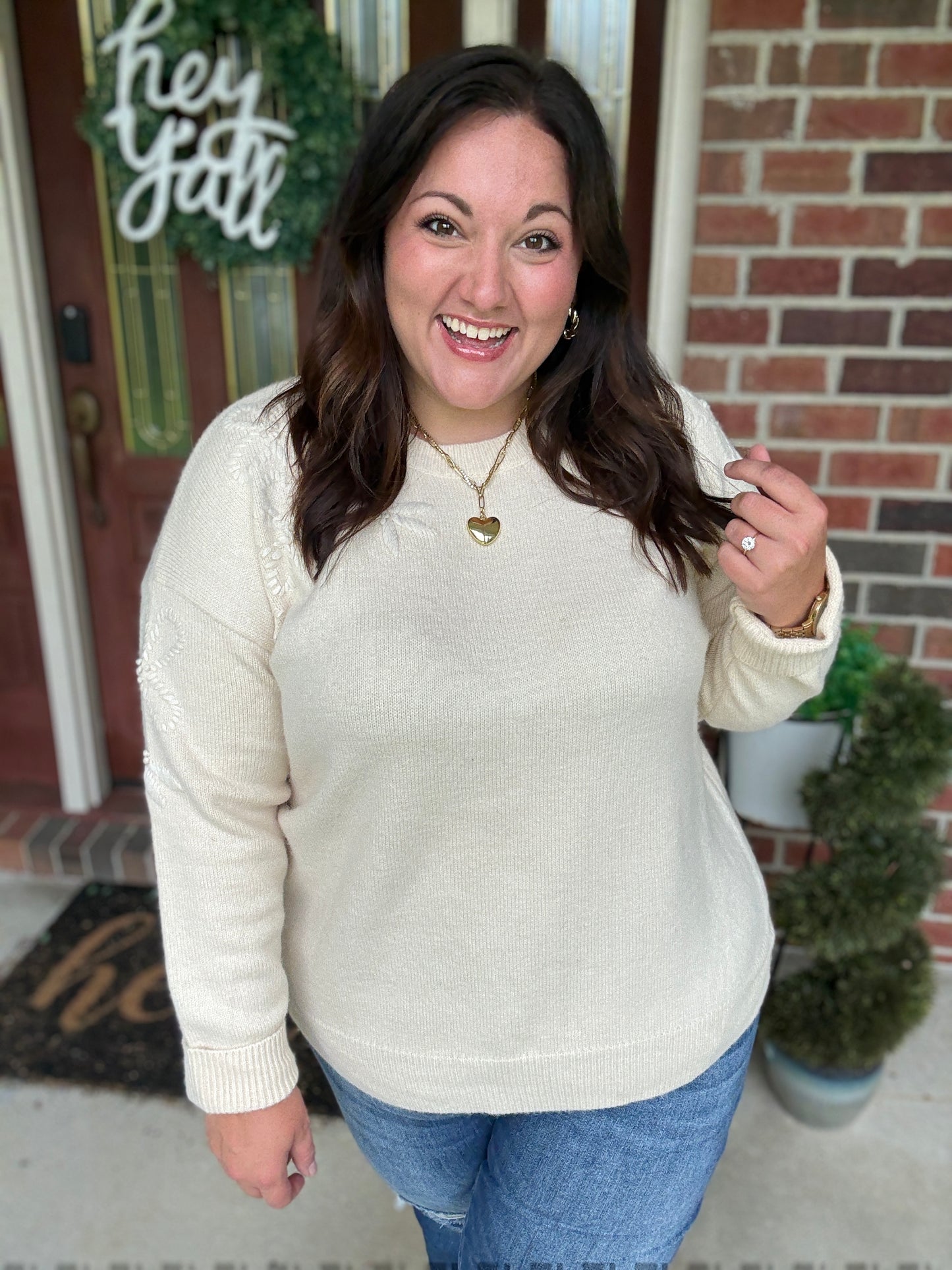Mellow Musings Taupe Embroidered Sweater