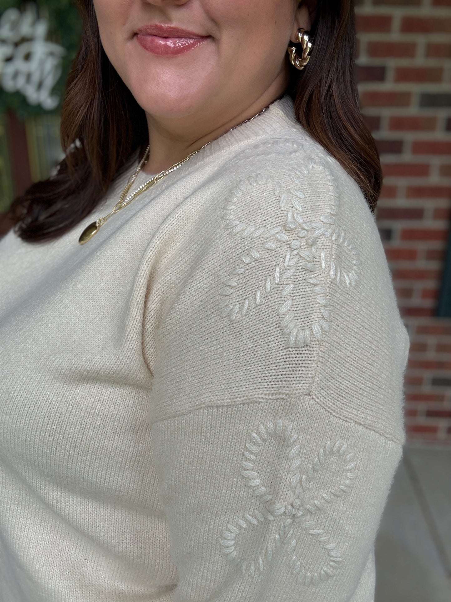Mellow Musings Taupe Embroidered Sweater