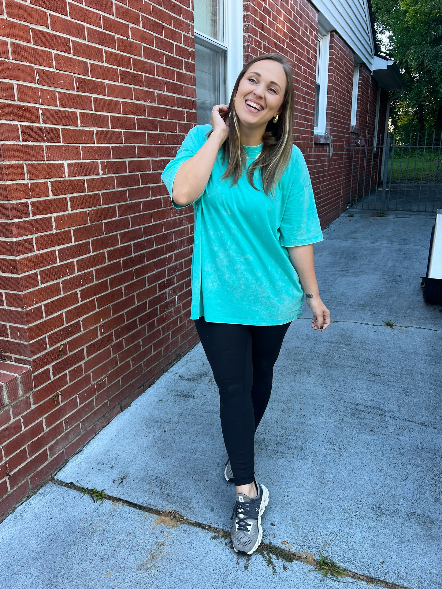 Don't Mind Me Mineral Wash Drop Shoulder Tee in Turquoise