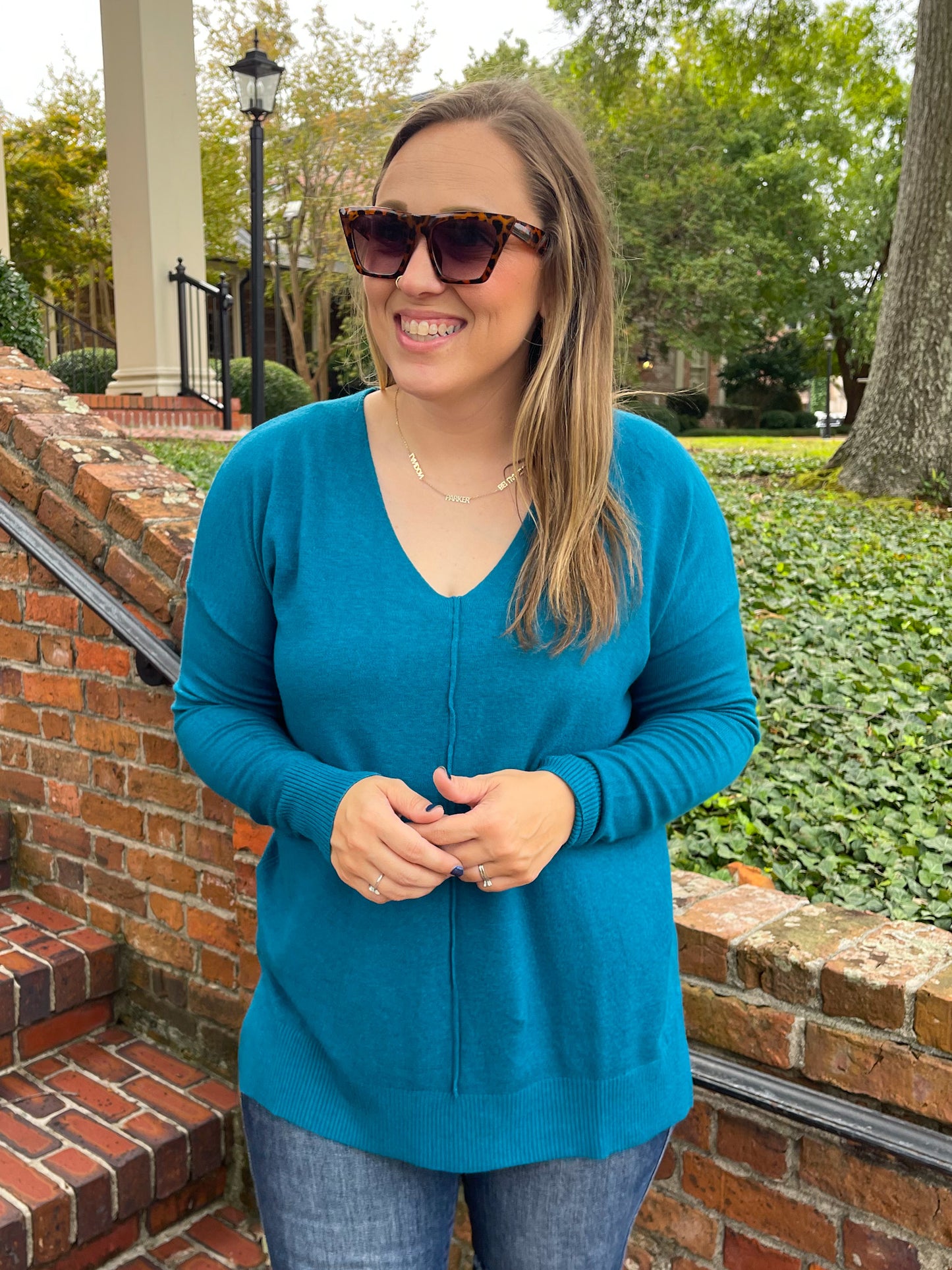 Candy V-Neck Sweater in Heather Ocean Teal