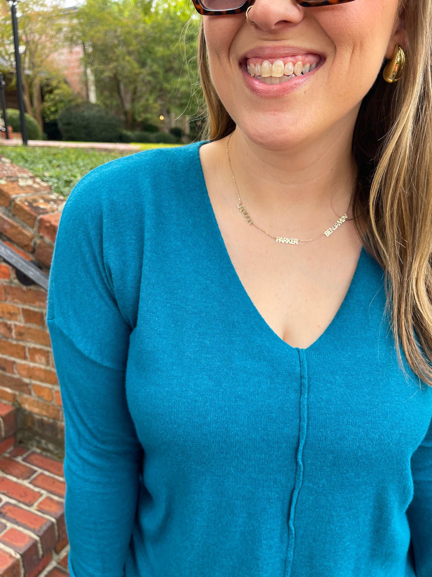 Candy V-Neck Sweater in Heather Ocean Teal