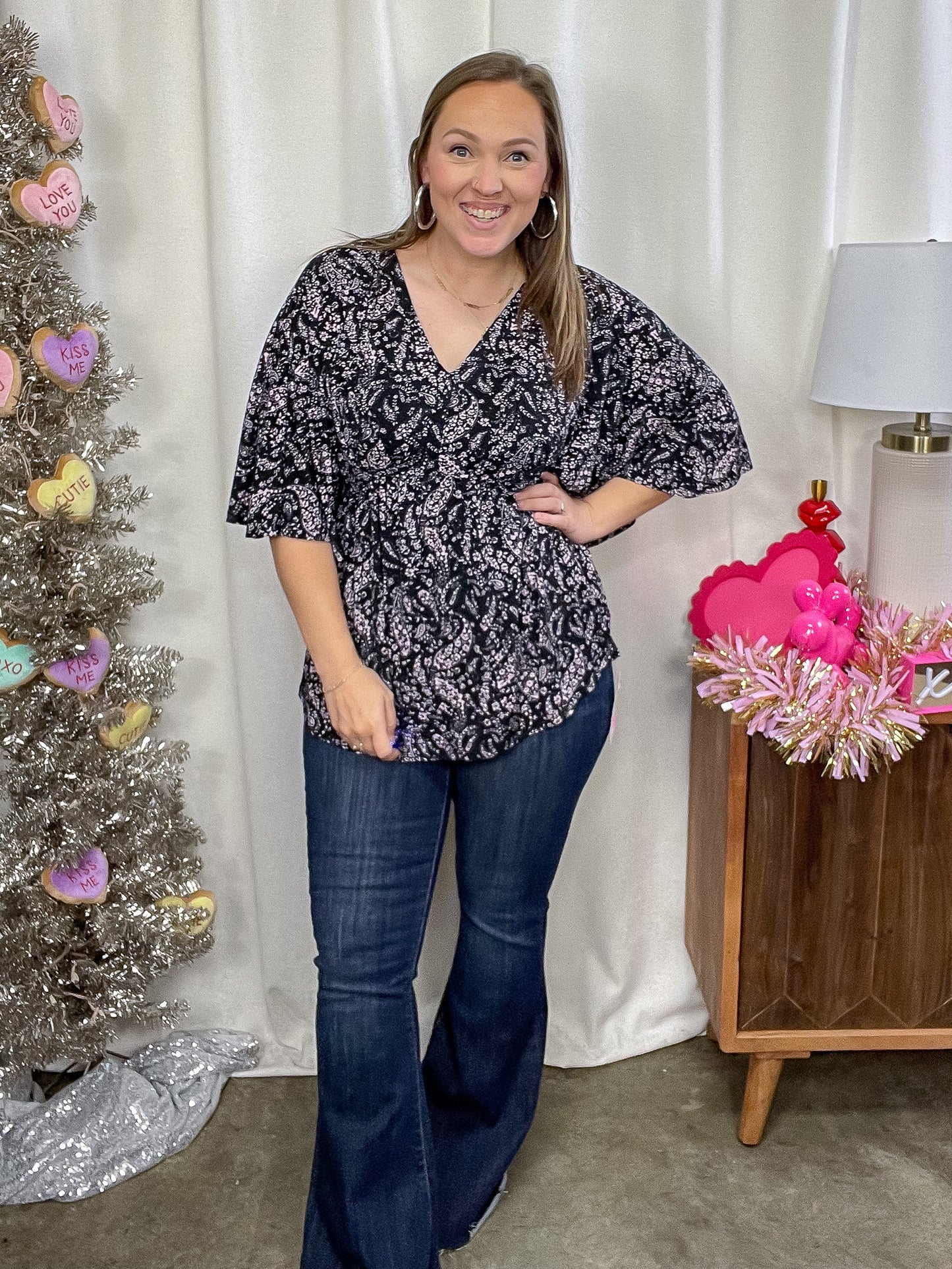 Dearest Dreamer Peplum Top in Black and Blush