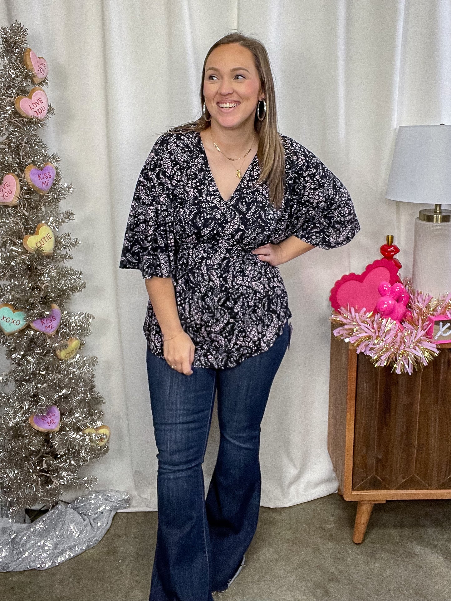 Dearest Dreamer Peplum Top in Black and Blush