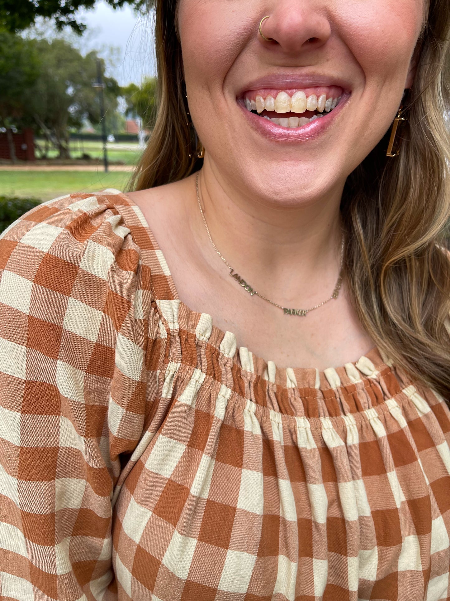 One Fine Afternoon Gingham Plaid Top In Caramel