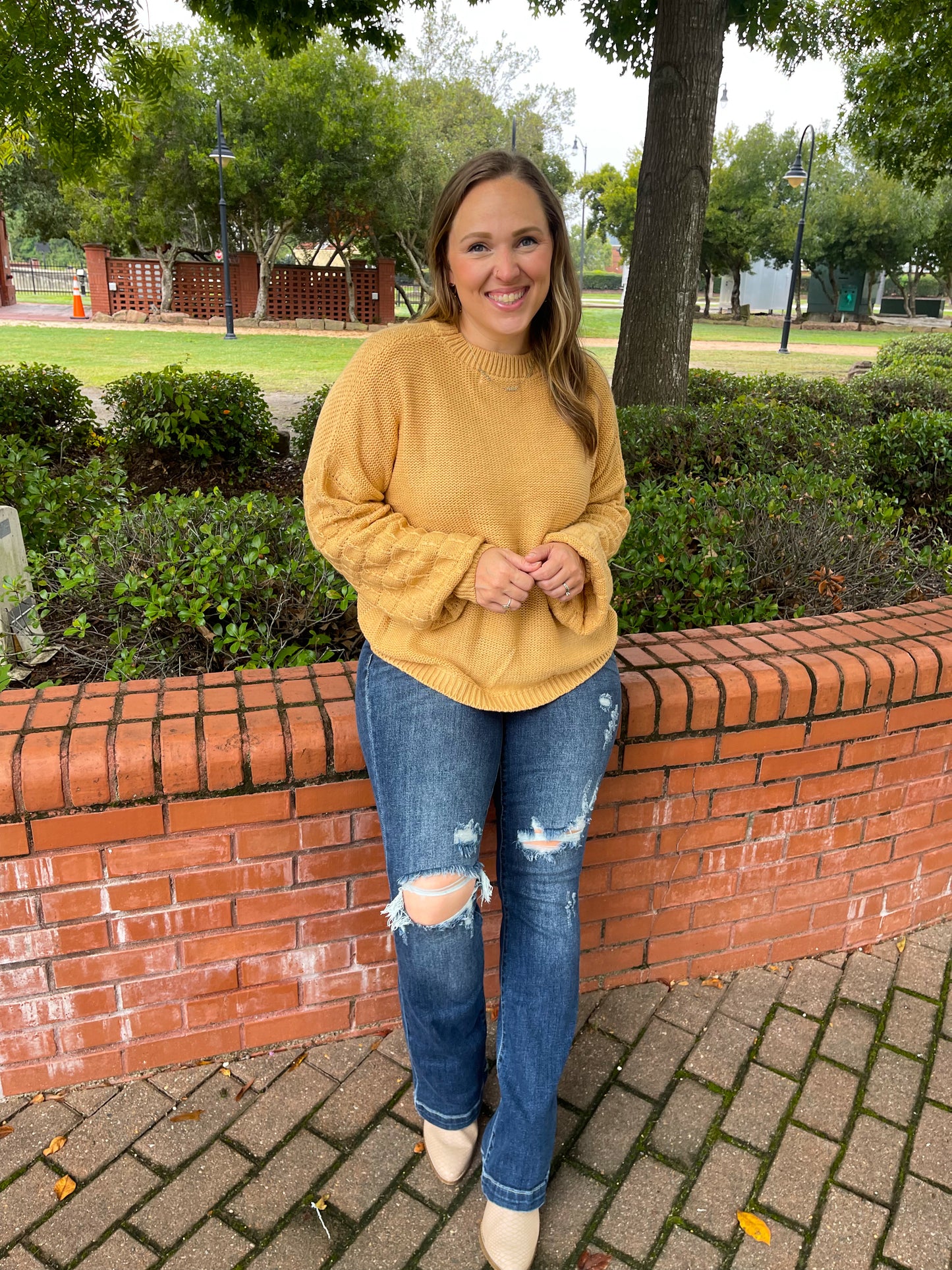 Bubbly Personality Bubble Sleeve Sweater in Wheat