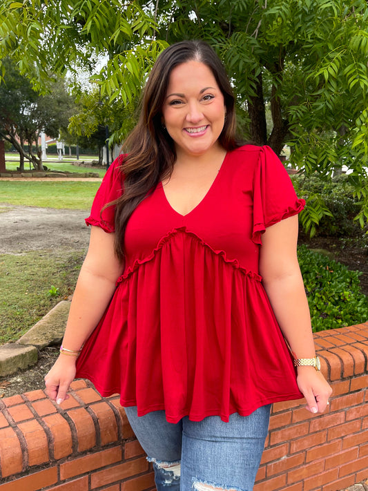 One Day Soon V-Neck Ruffle Detail Top