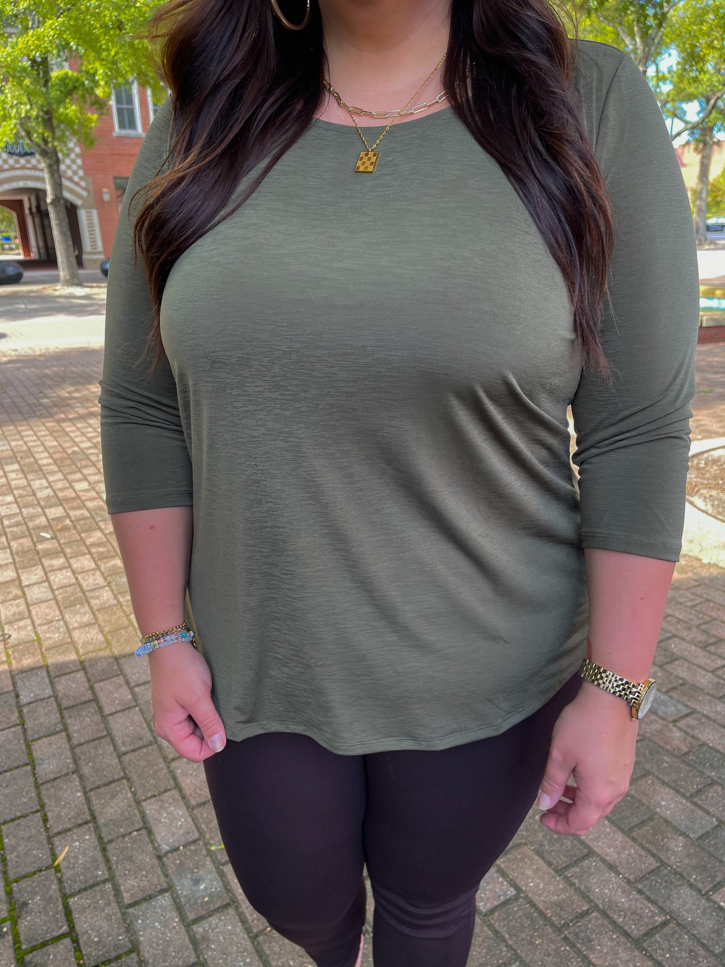 Signature Classic Round Neck Top in Olive