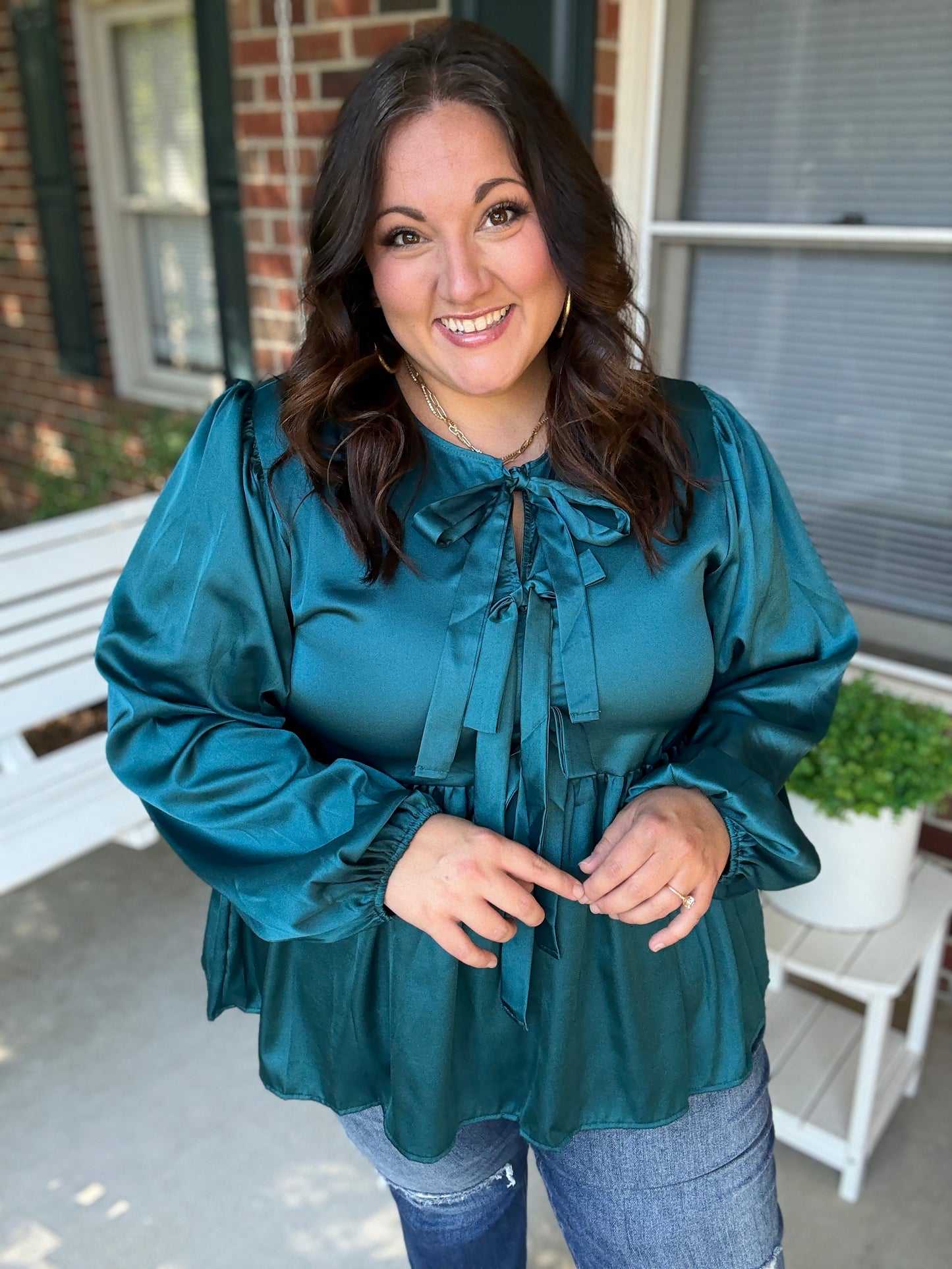 Tied Up in Style Teal Ribbon Blouse