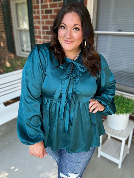 Tied Up in Style Teal Ribbon Blouse