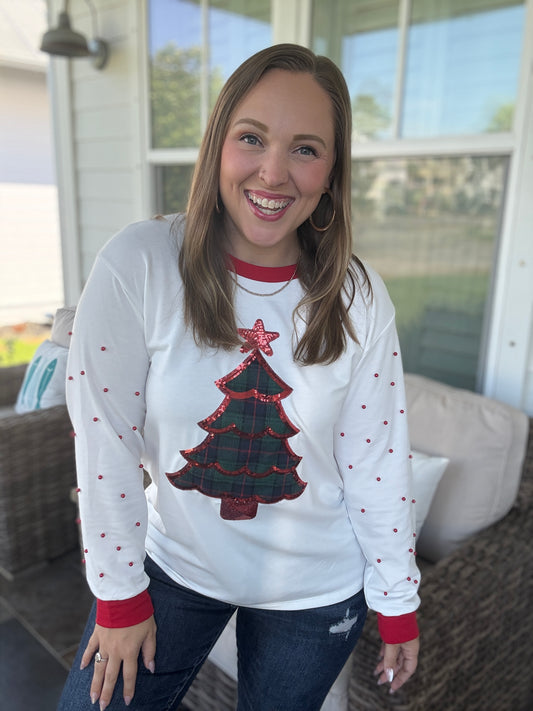 Plaid Tree Patch on Ivory Long-Sleeve Shirt