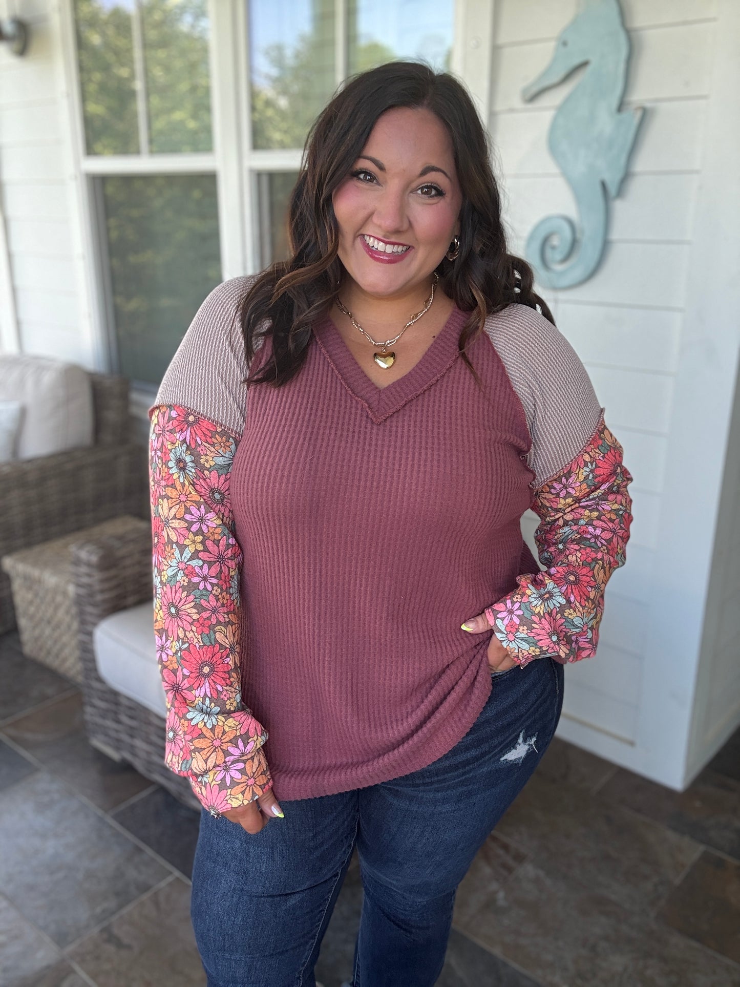 Floral + Waffle knit top