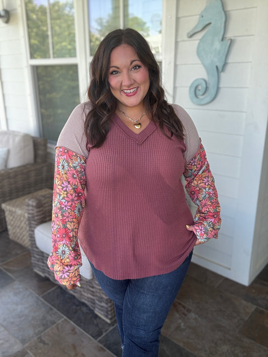 Floral + Waffle knit top