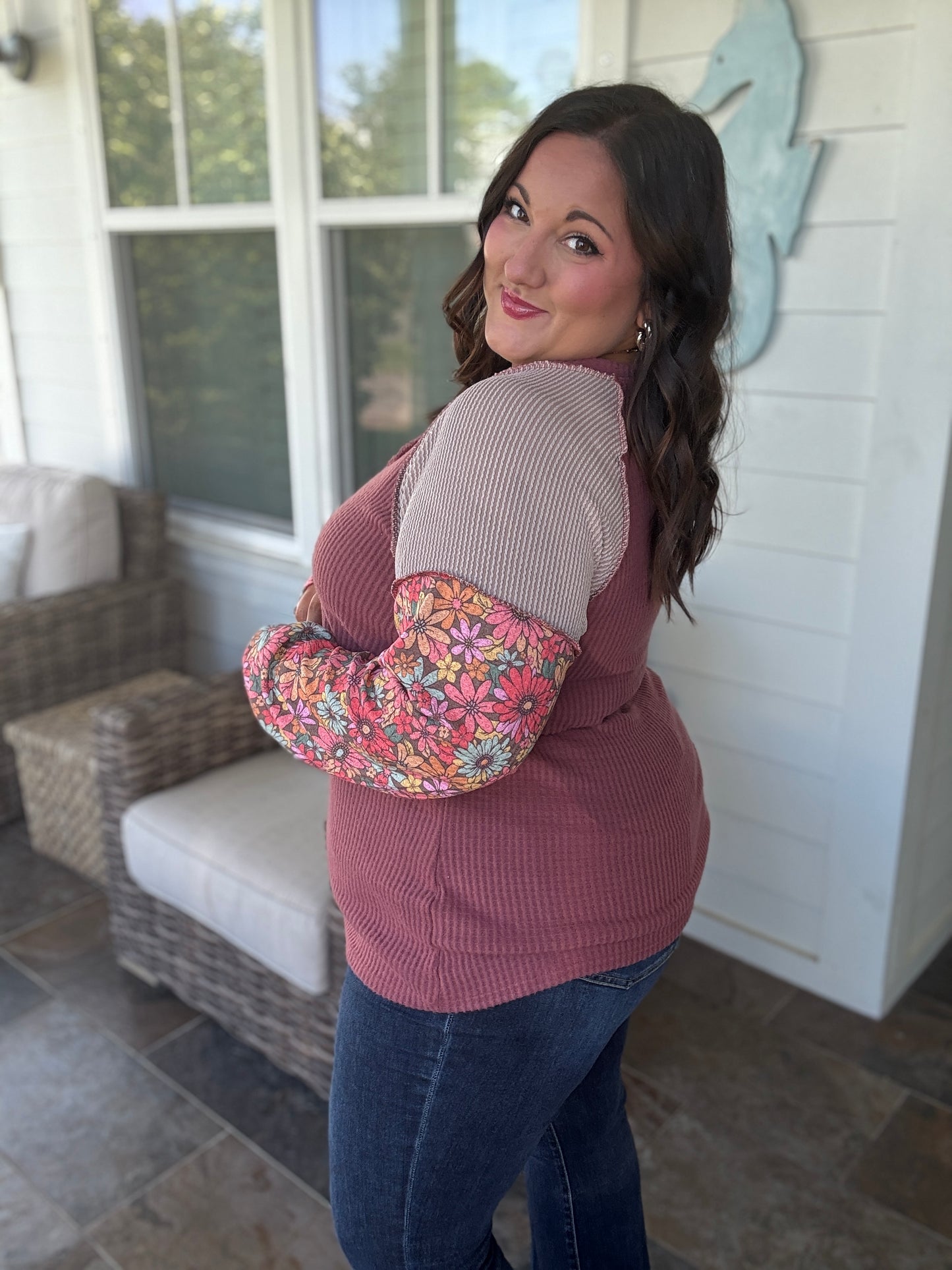 Floral + Waffle knit top