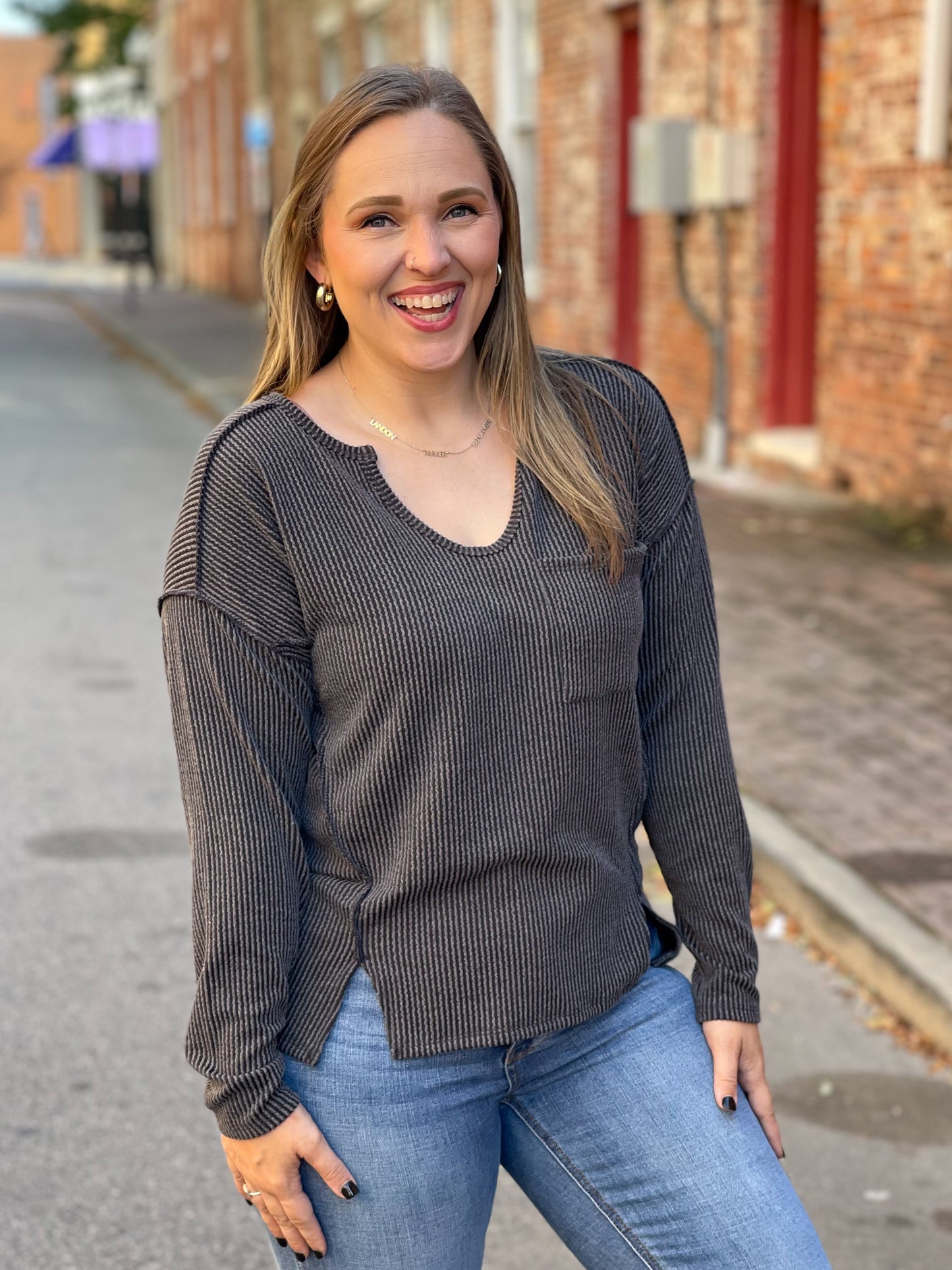 Kinda Sorta Ribbed Top in Charcoal